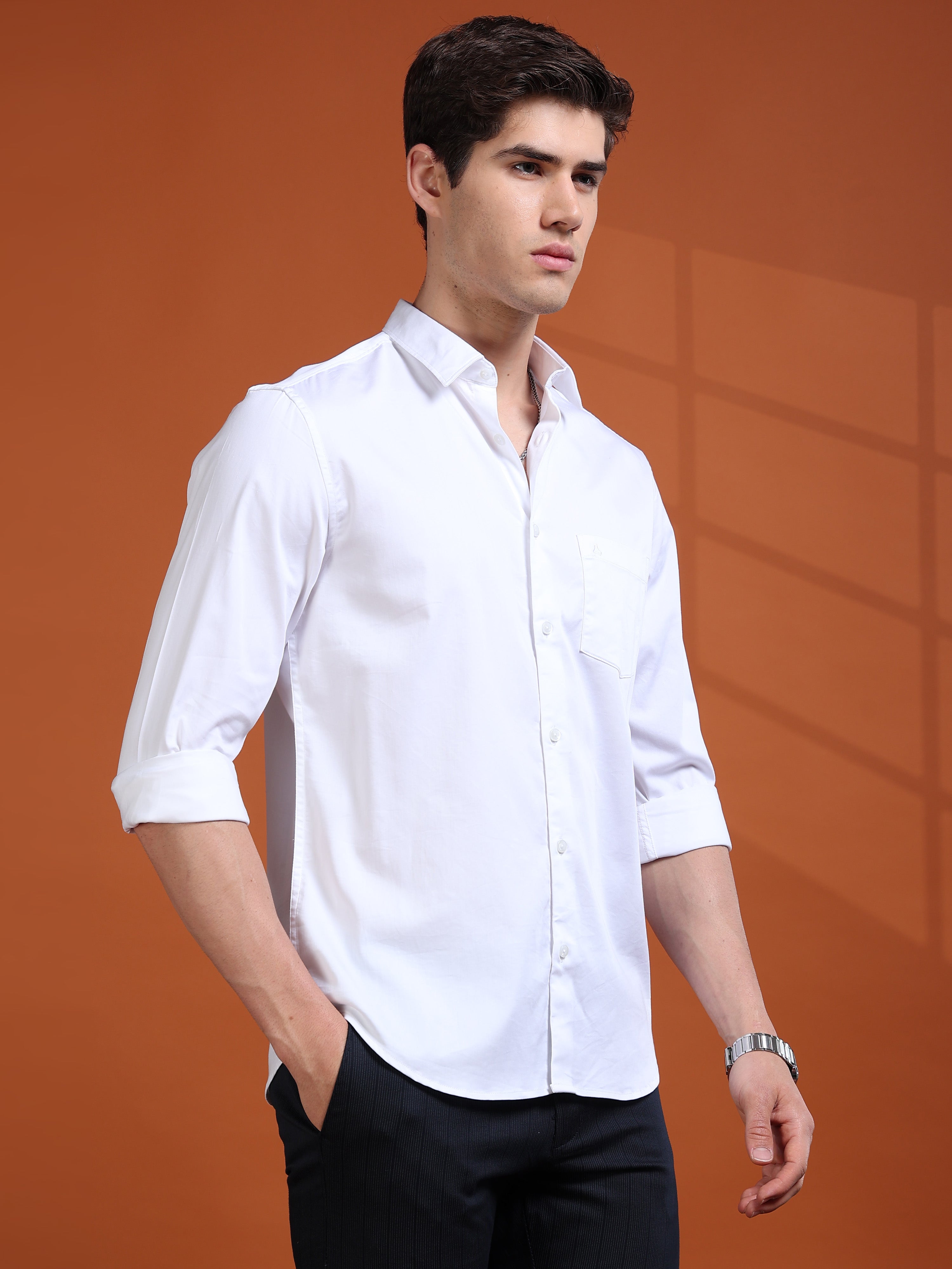 MEN'S WHITE SOLID SLIM FIT SHIRT