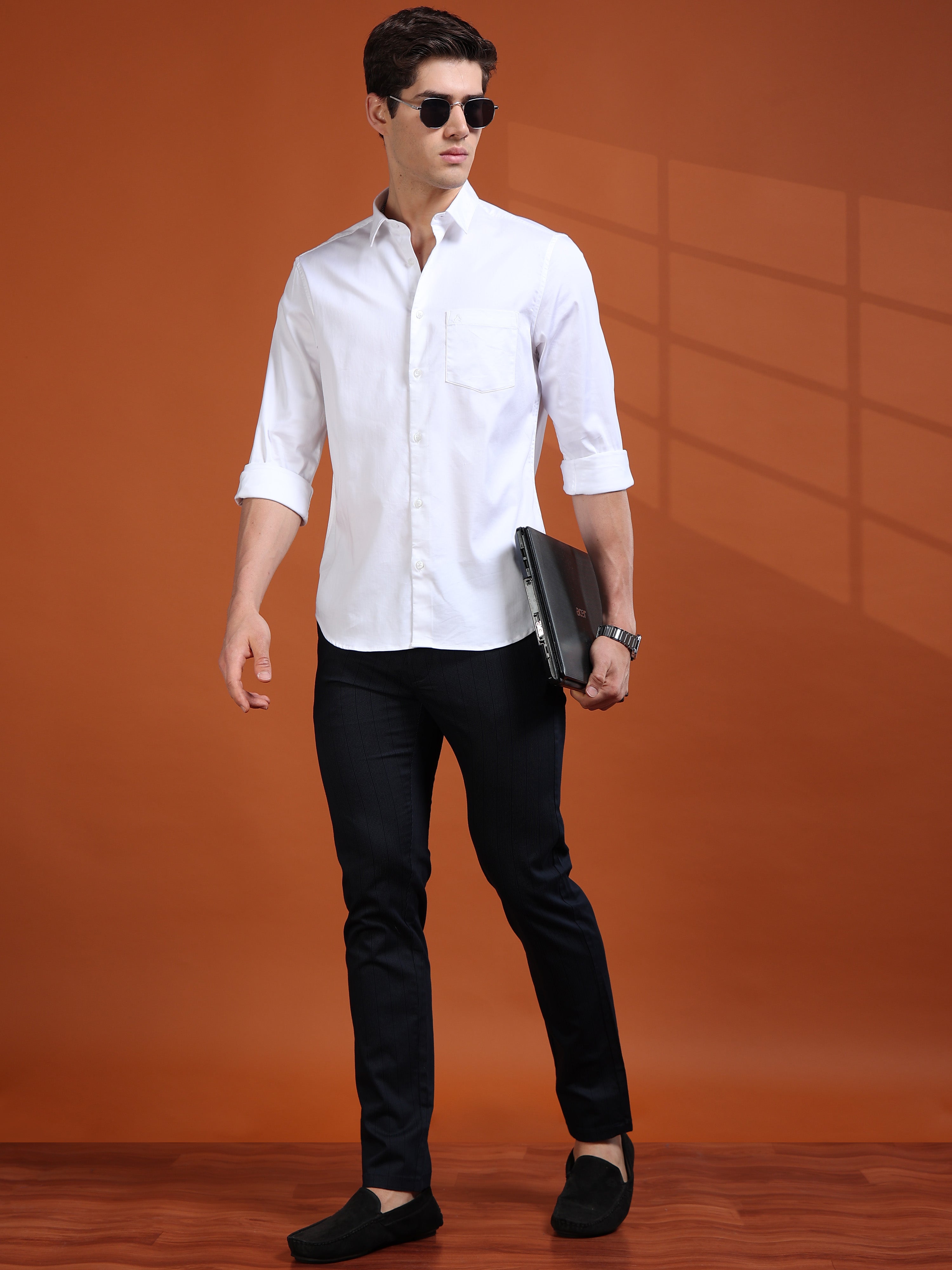 MEN'S WHITE SOLID SLIM FIT SHIRT
