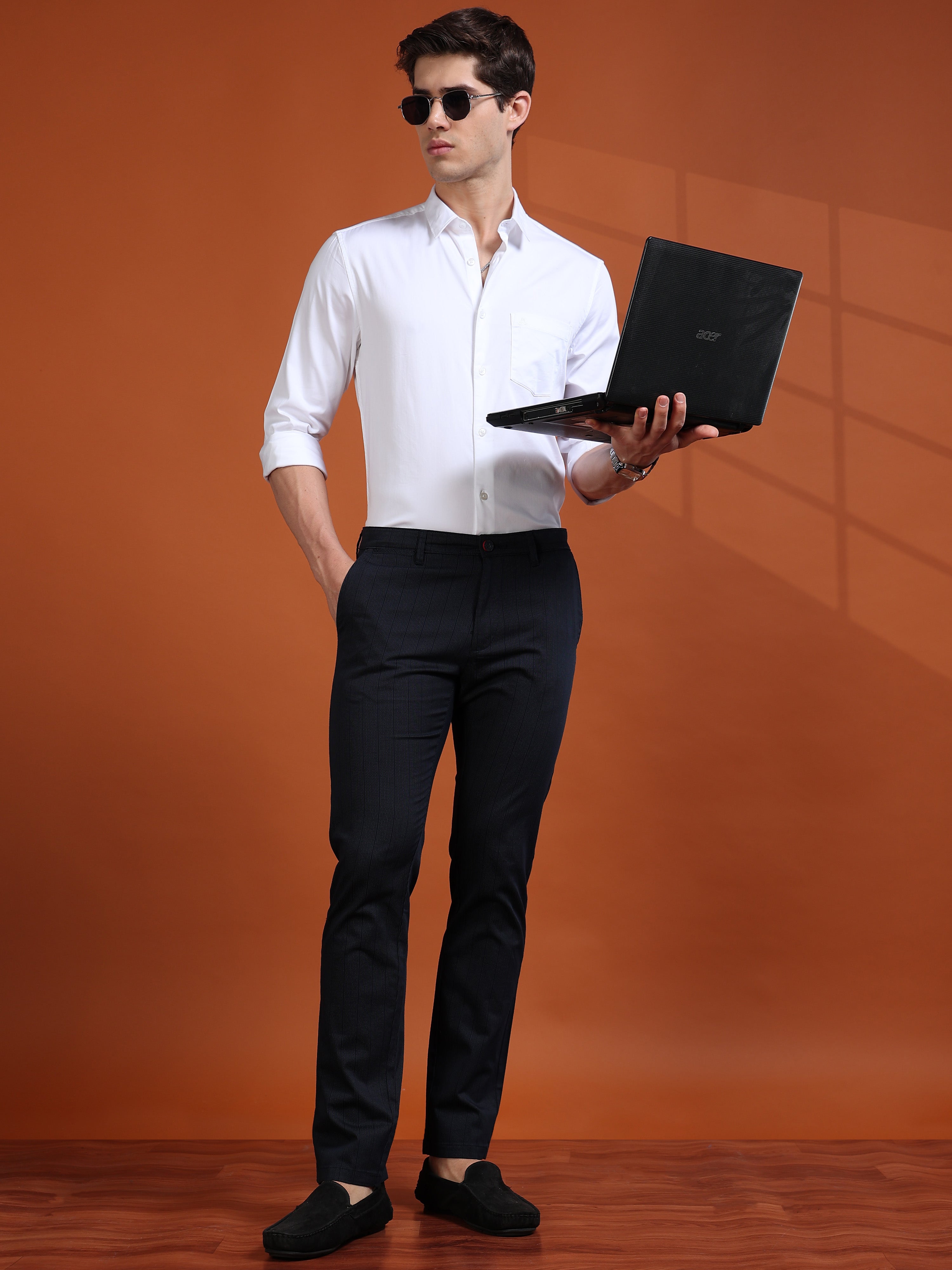 MEN'S WHITE SOLID SLIM FIT SHIRT