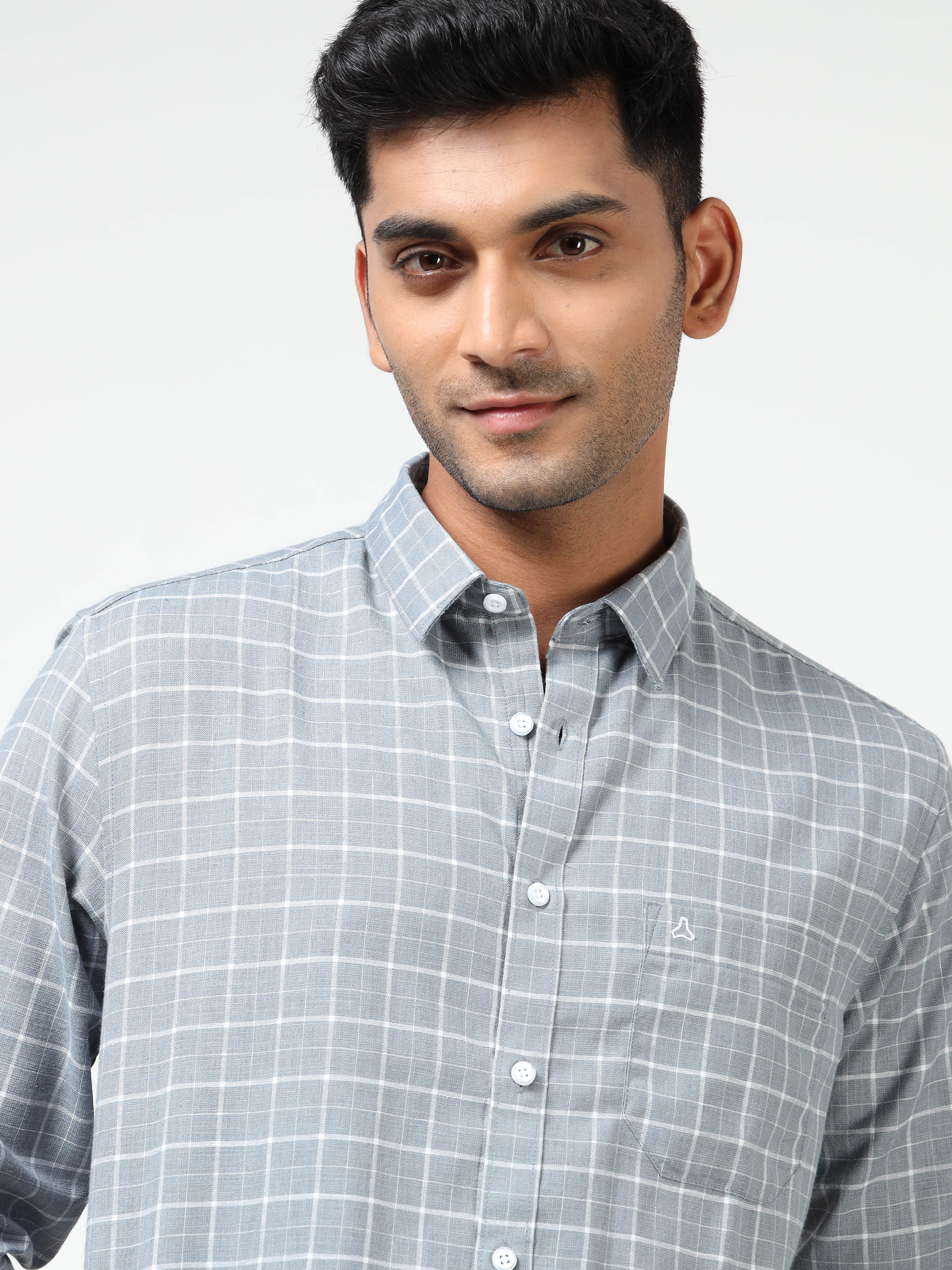 MEN'S LT BLUE CHECKS SLIM FIT SHIRT