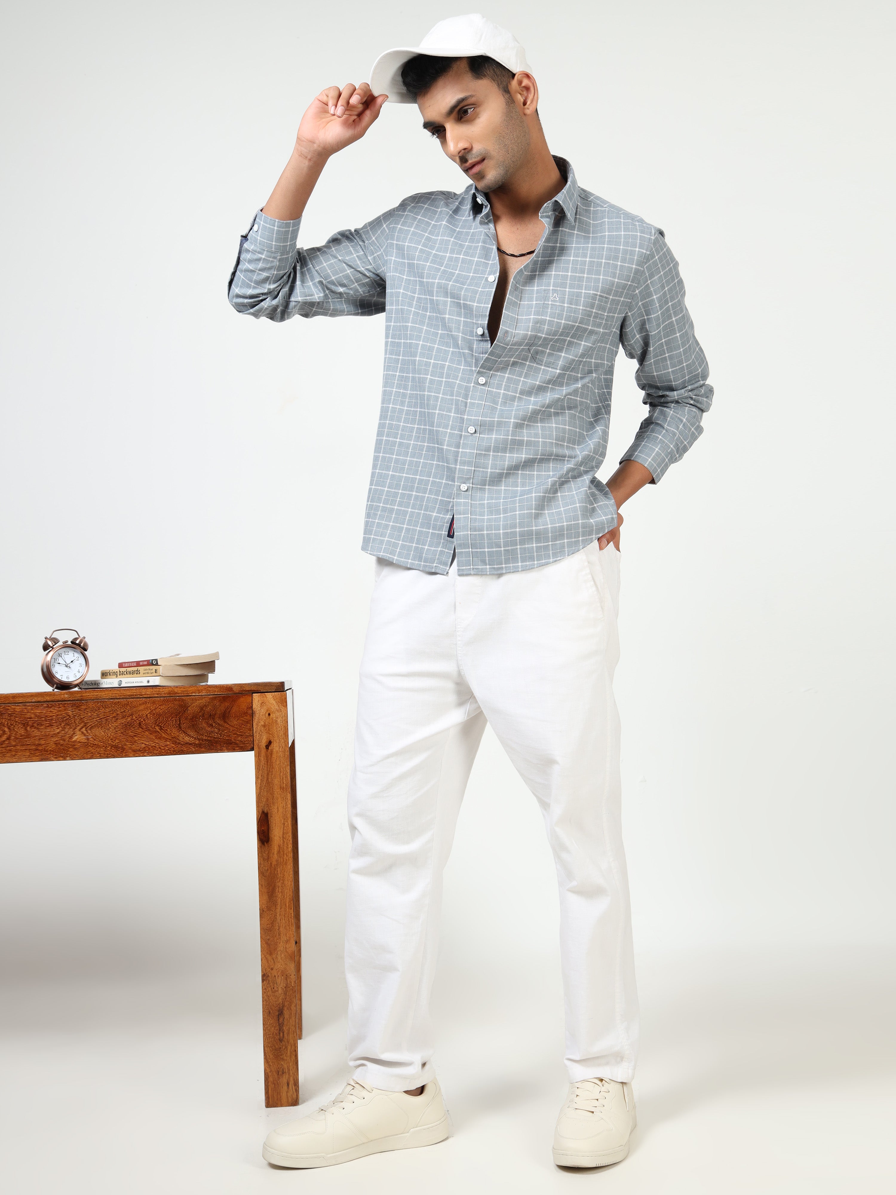 MEN'S LT BLUE CHECKS SLIM FIT SHIRT