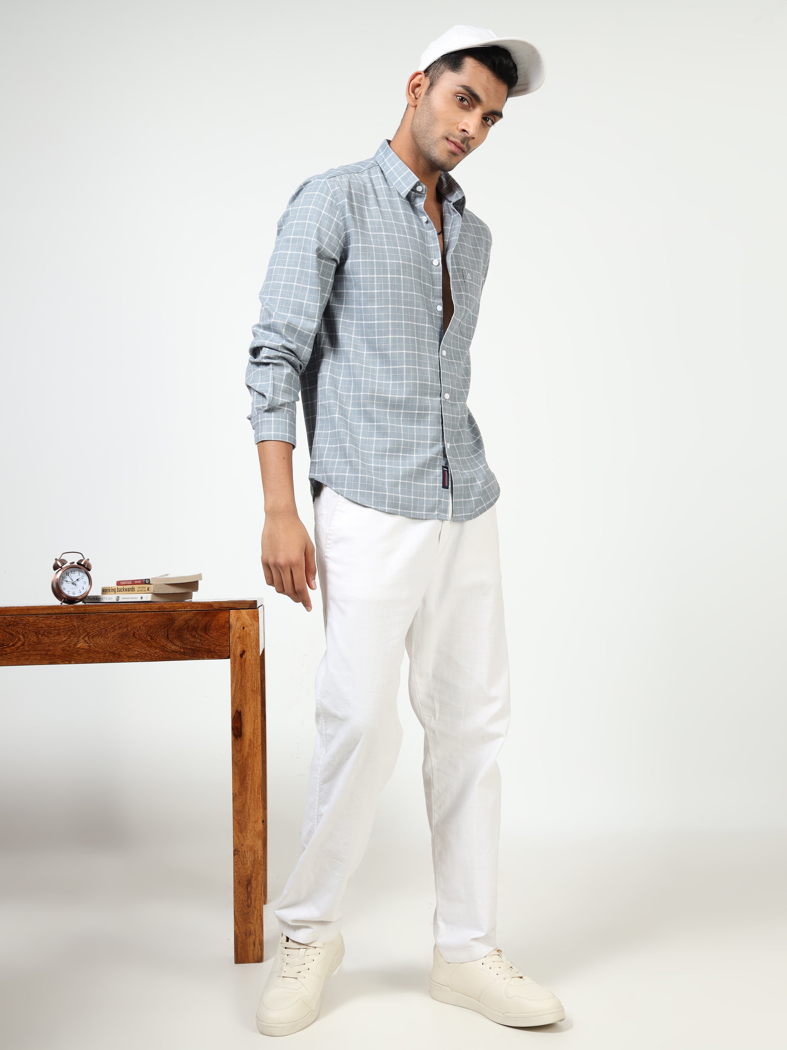 MEN'S LT BLUE CHECKS SLIM FIT SHIRT