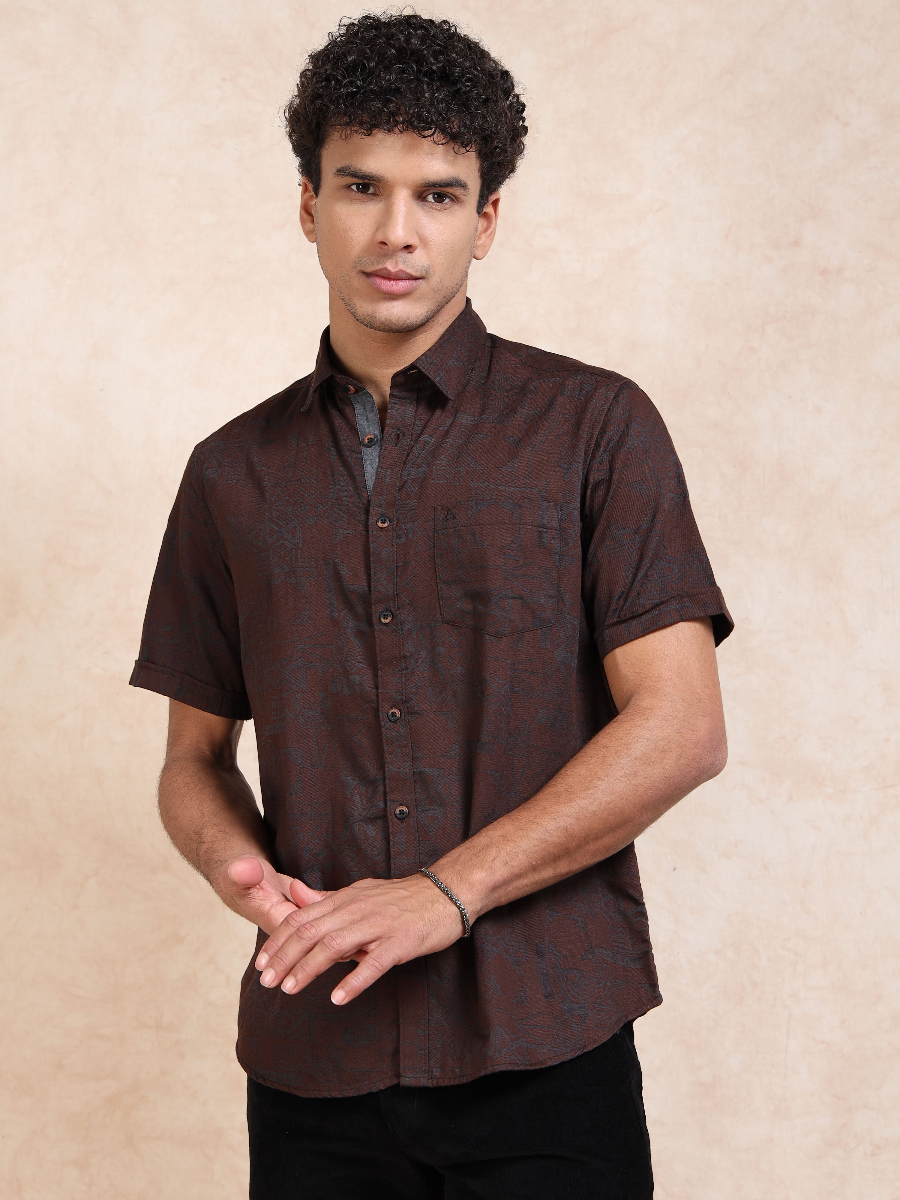 MEN'S RUST SELF DESIGN SLIM FIT SHIRT