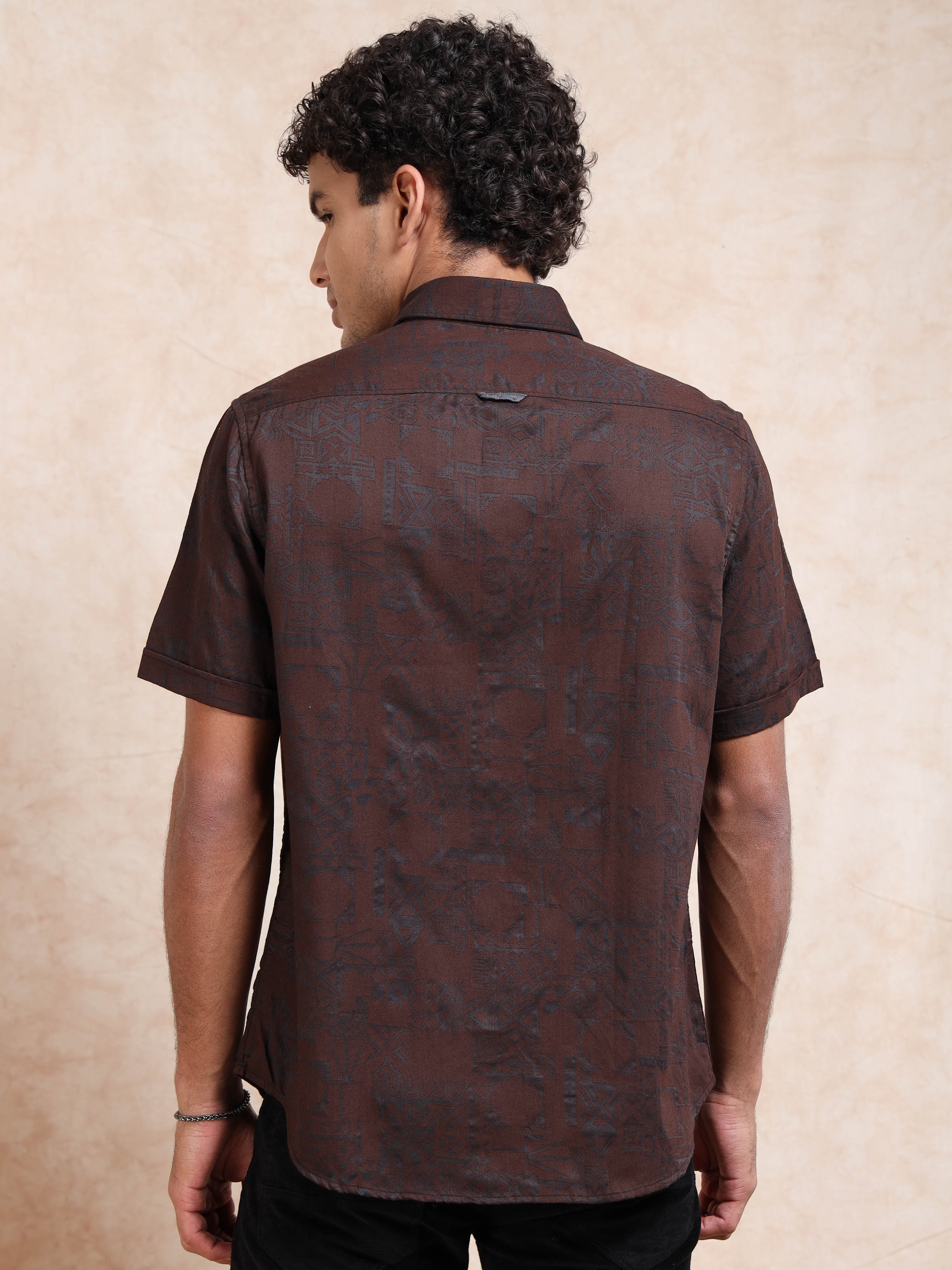 MEN'S RUST SELF DESIGN SLIM FIT SHIRT
