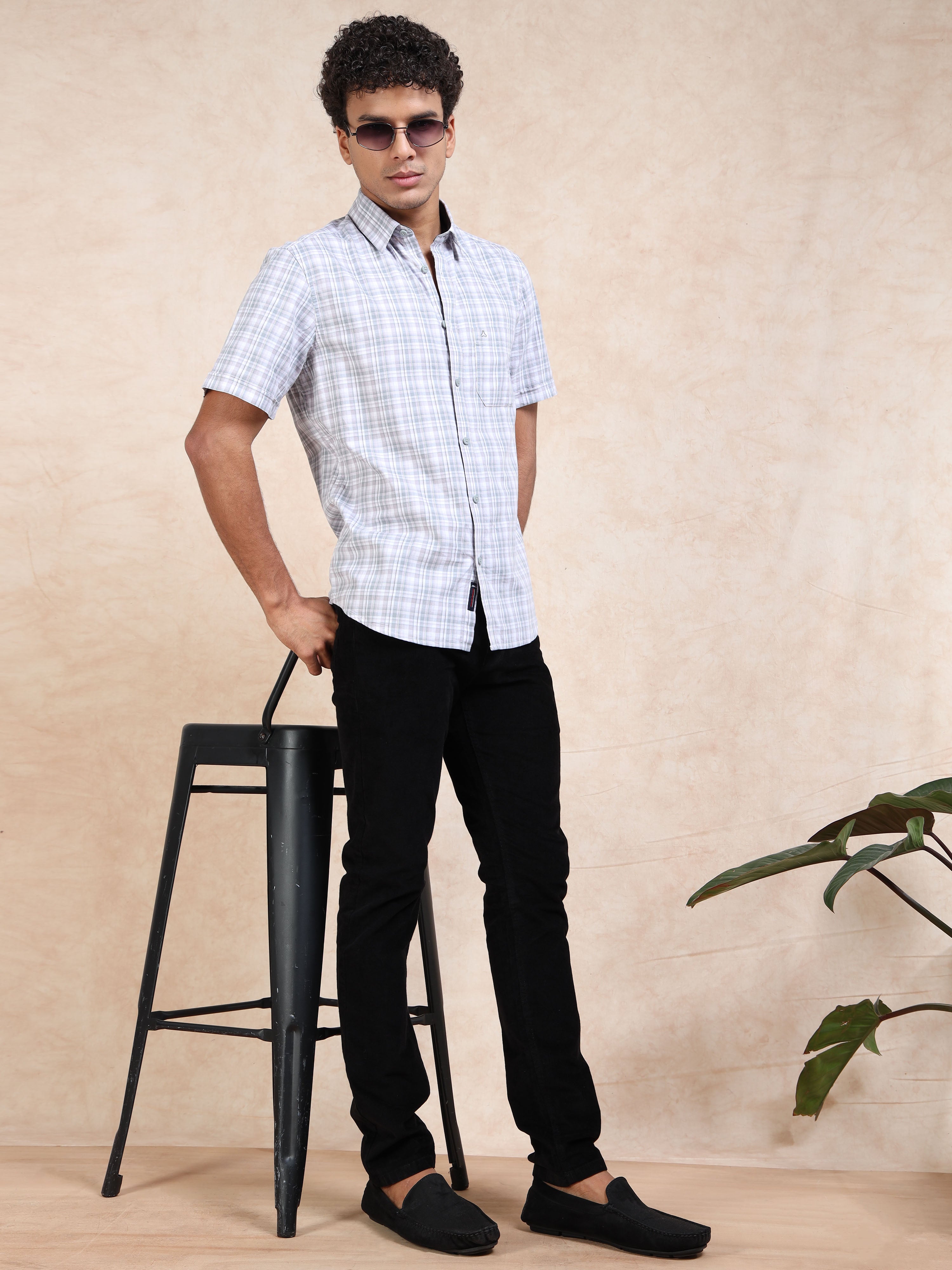 MEN'S LT.PURPLE CHECKS SLIM FIT SHIRT