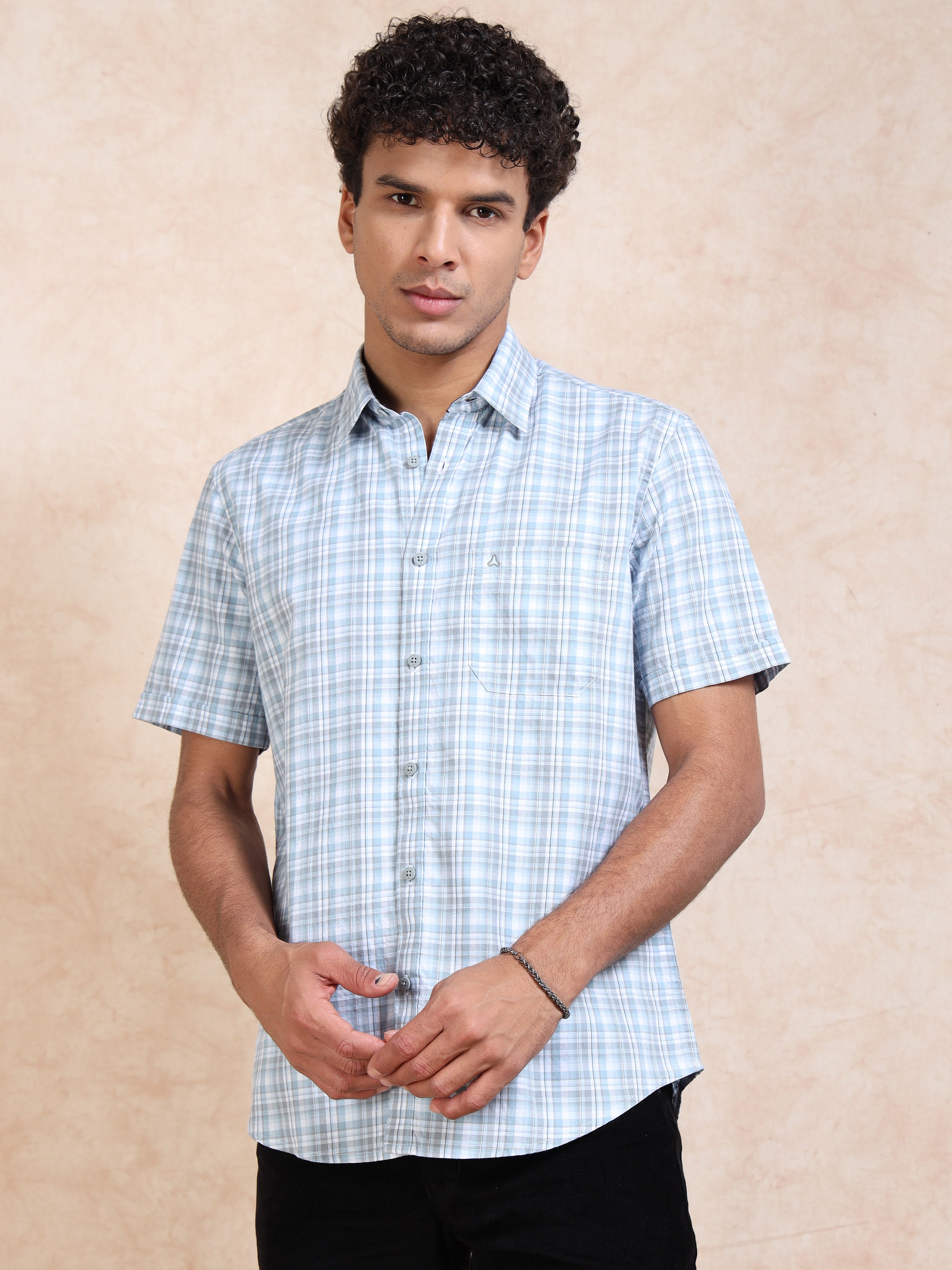 MEN'S LT.BLUE CHECKS SLIM FIT SHIRT