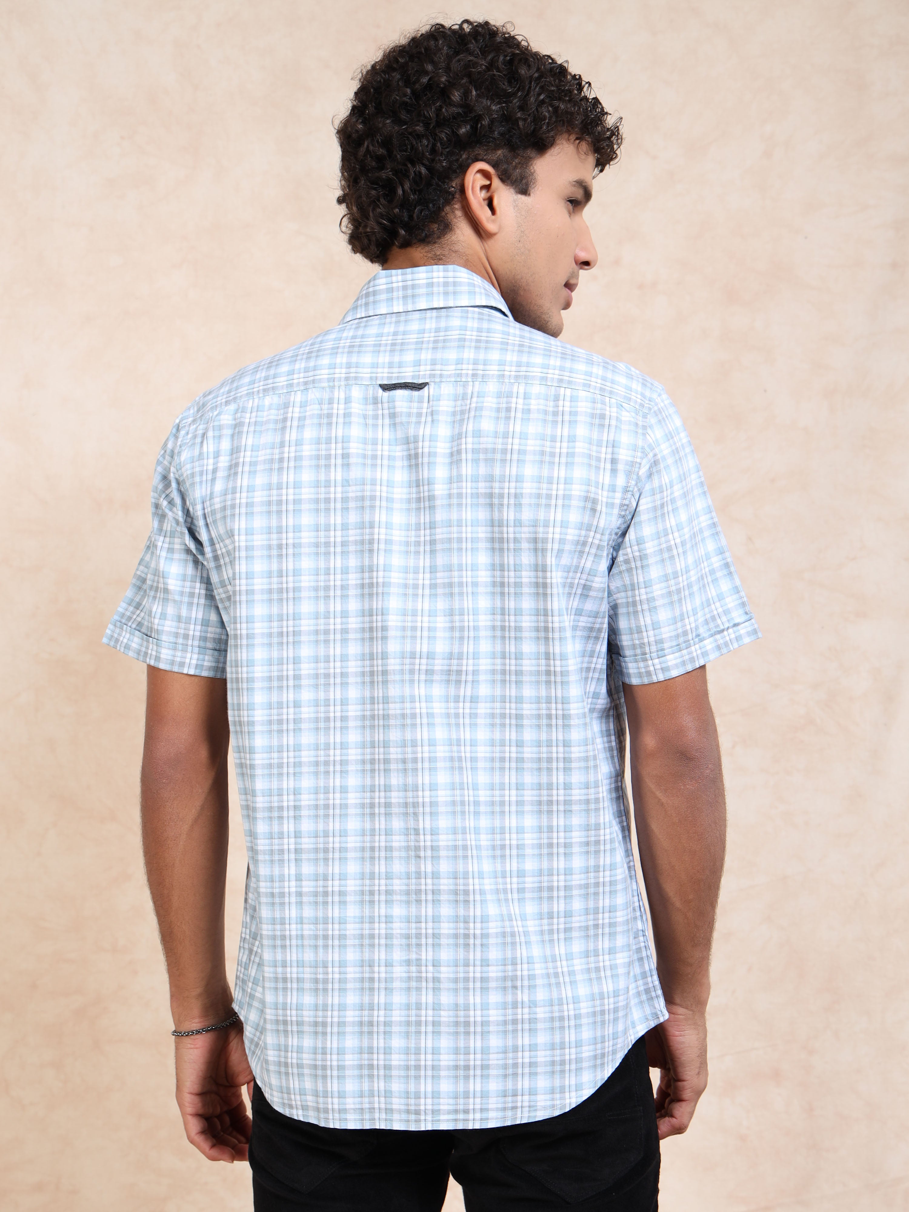 MEN'S LT.BLUE CHECKS SLIM FIT SHIRT