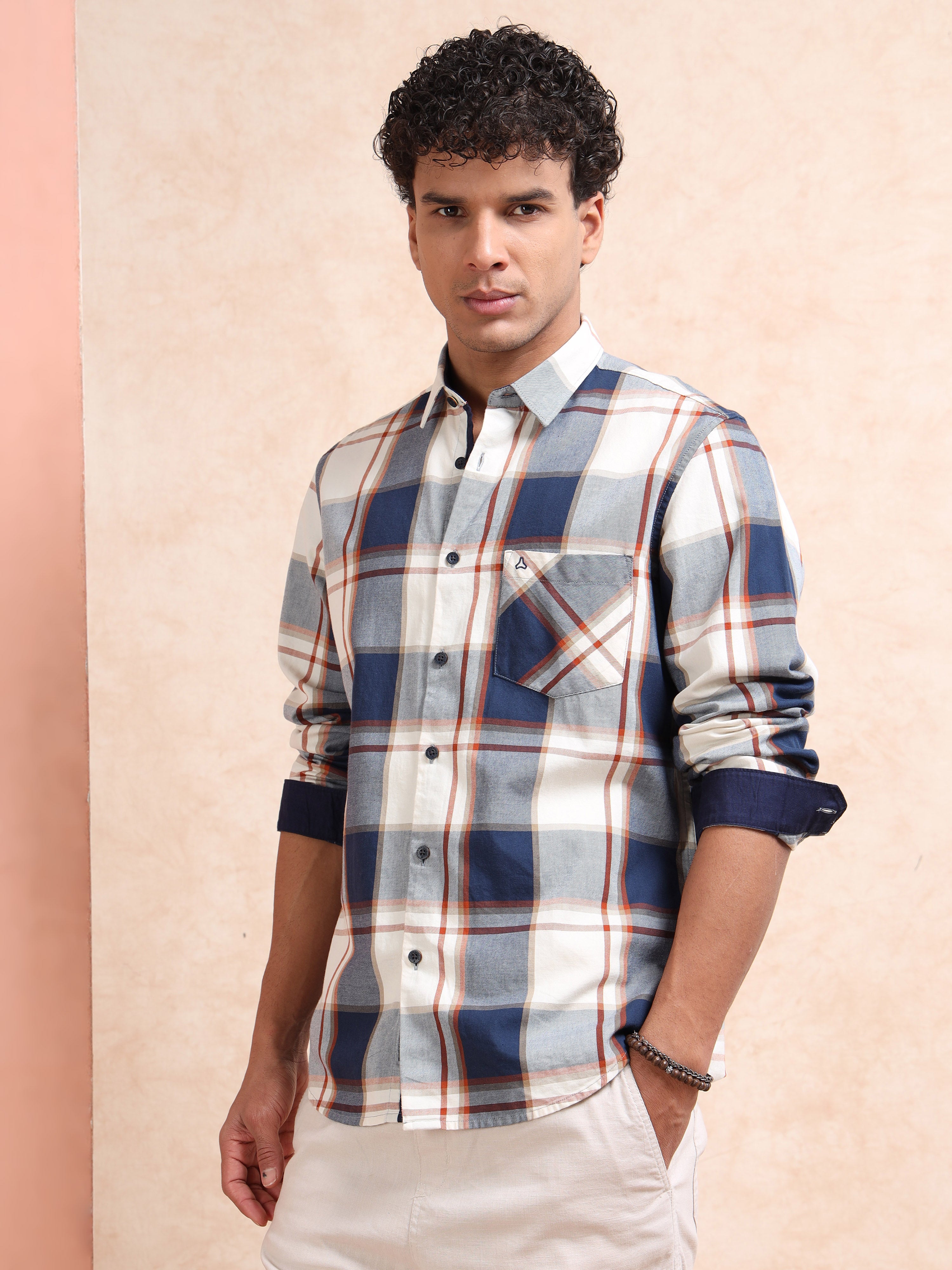 MEN'S NAVY CHECKS SLIM FIT SHIRT