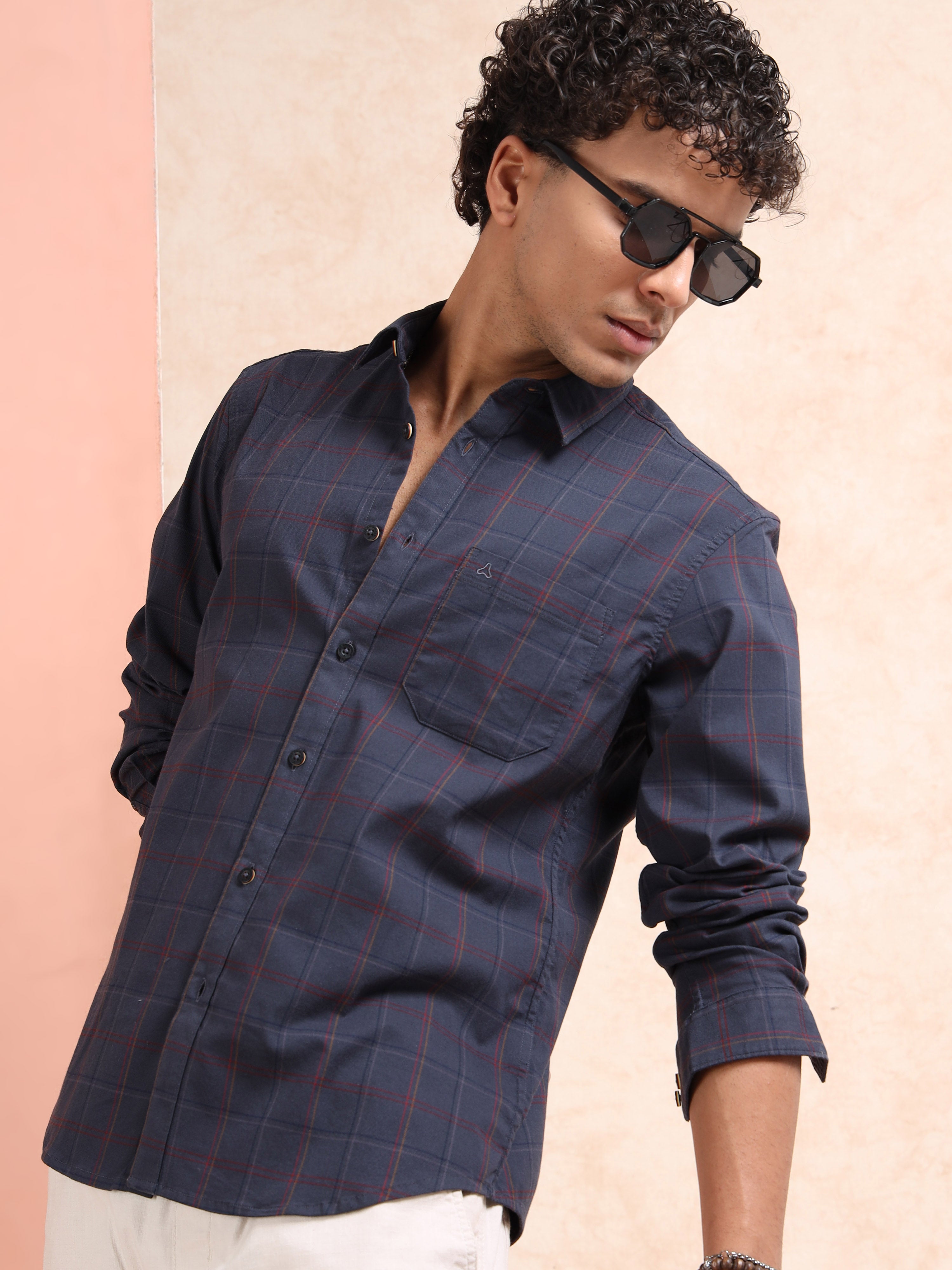MEN'S DK.GREY CHECKS SLIM FIT SHIRT