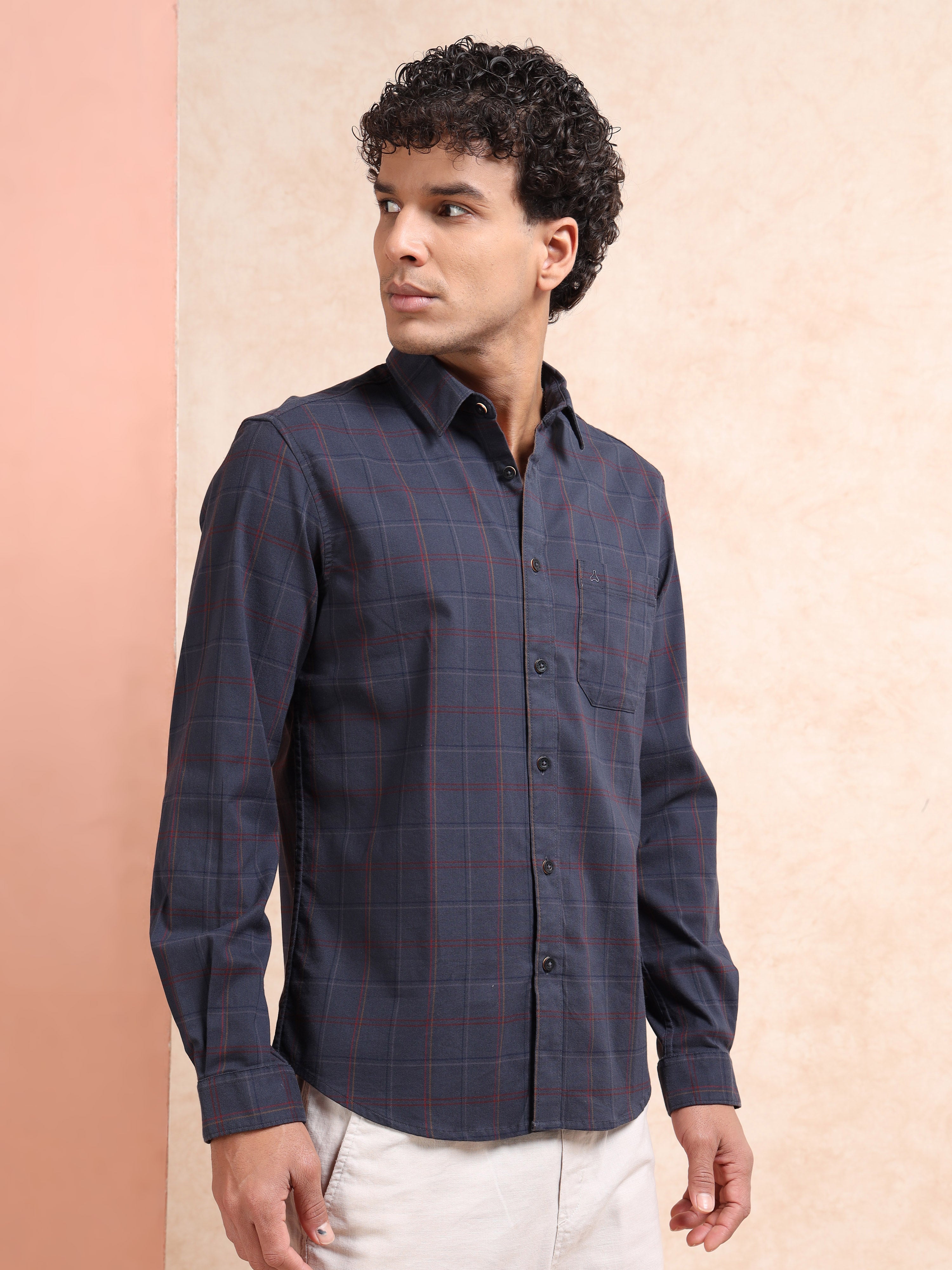 MEN'S DK.GREY CHECKS SLIM FIT SHIRT