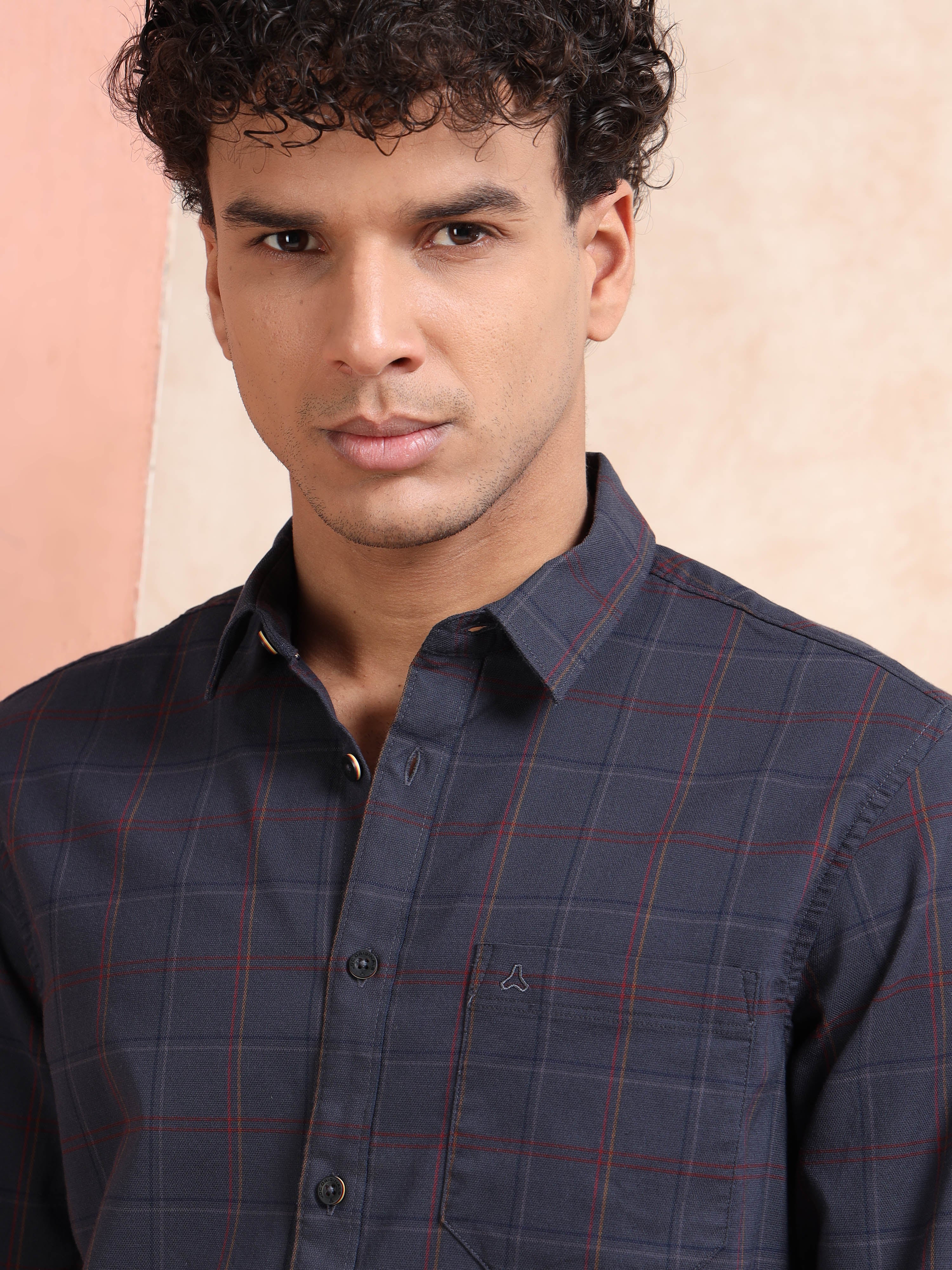 MEN'S DK.GREY CHECKS SLIM FIT SHIRT