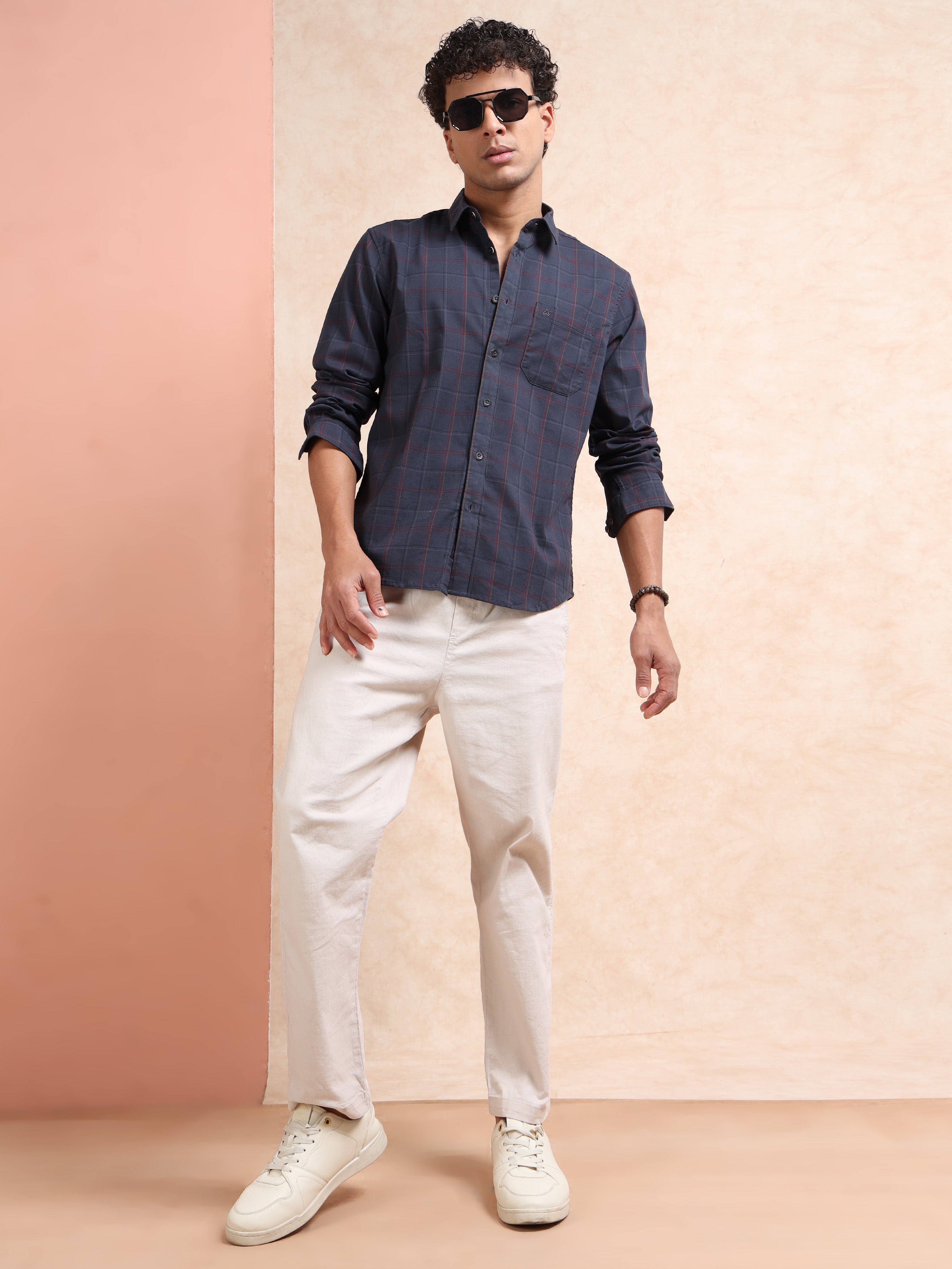 MEN'S DK.GREY CHECKS SLIM FIT SHIRT