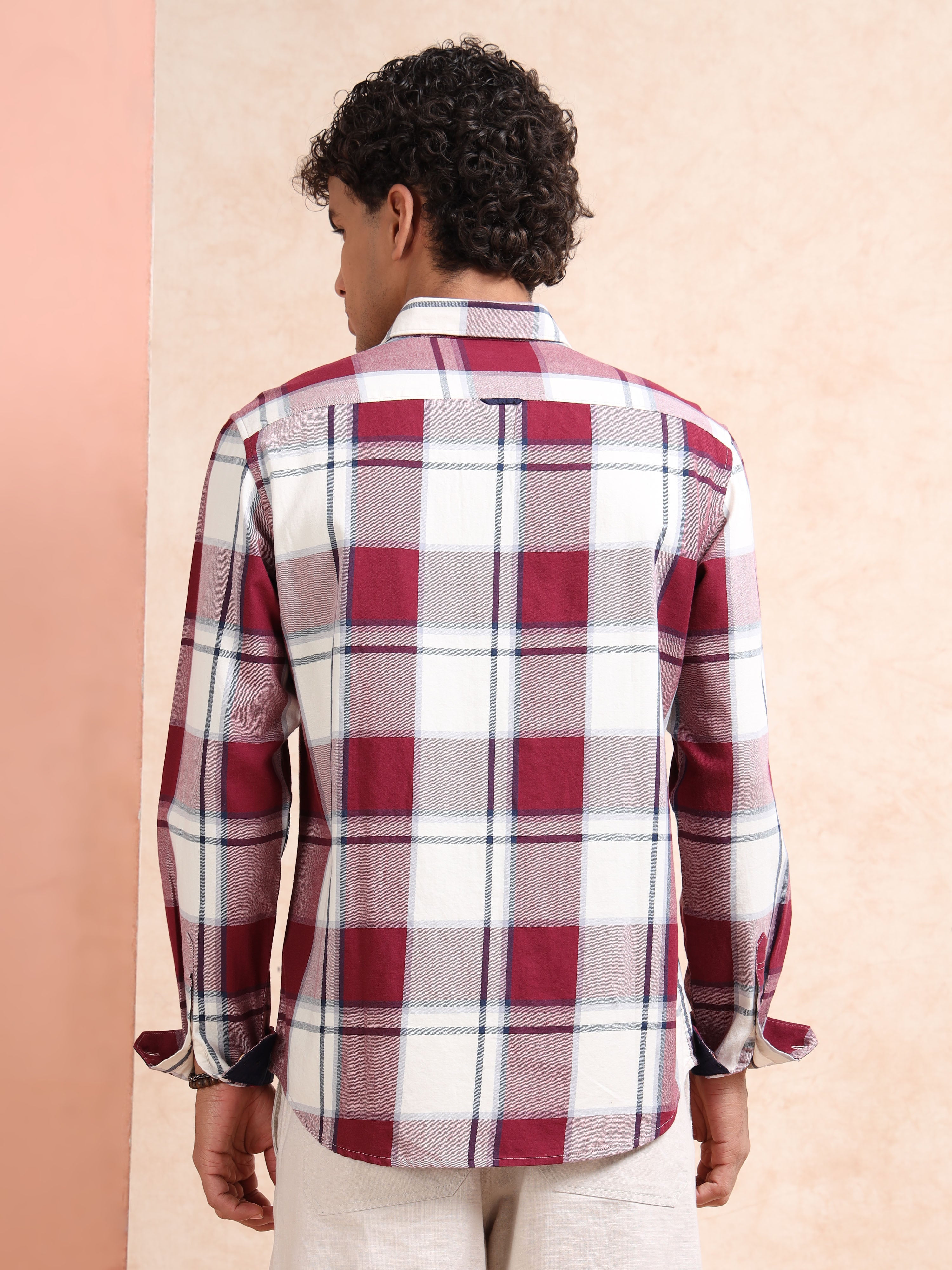 MEN'S MAROON CHECKS SLIM FIT SHIRT