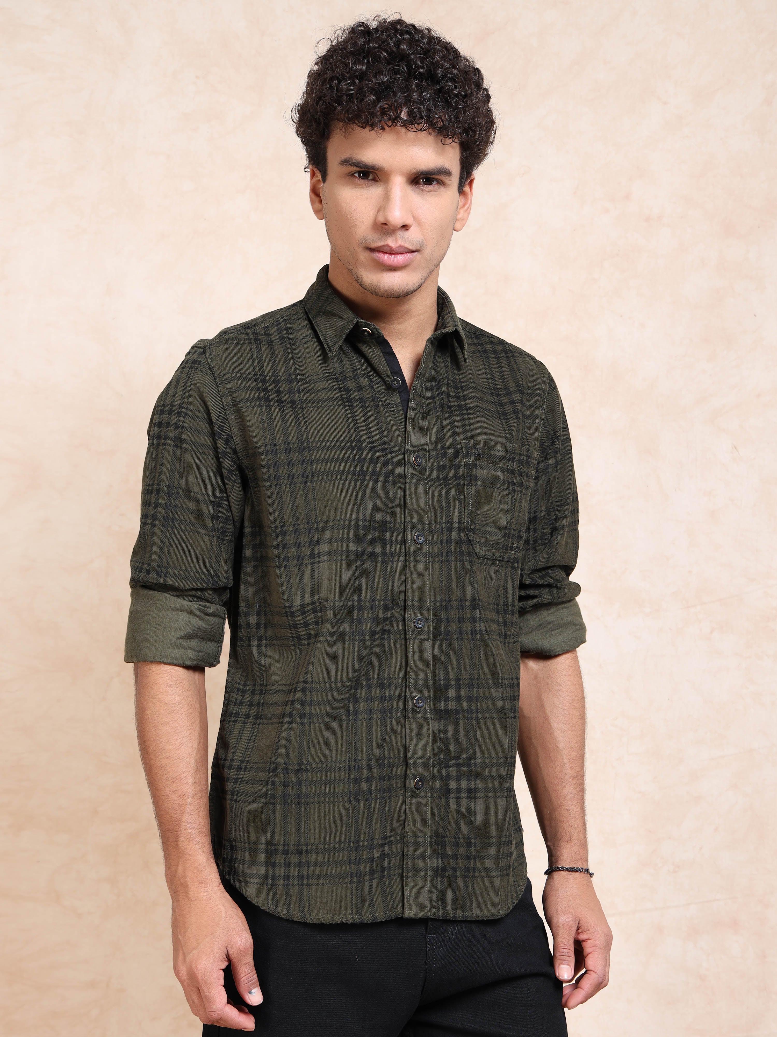 MEN'S GREEN CHECKS SLIM FIT SHIRT