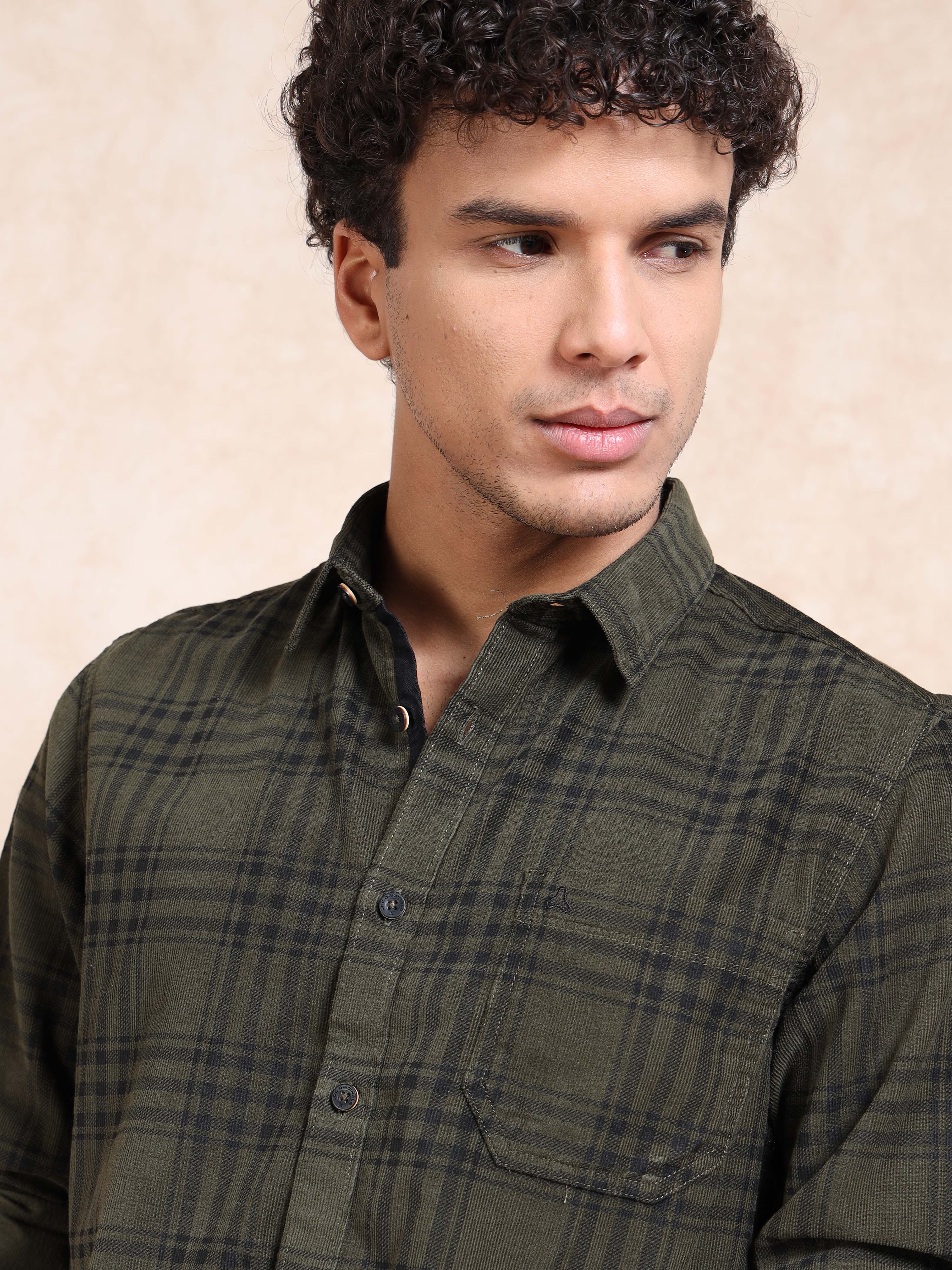 MEN'S GREEN CHECKS SLIM FIT SHIRT