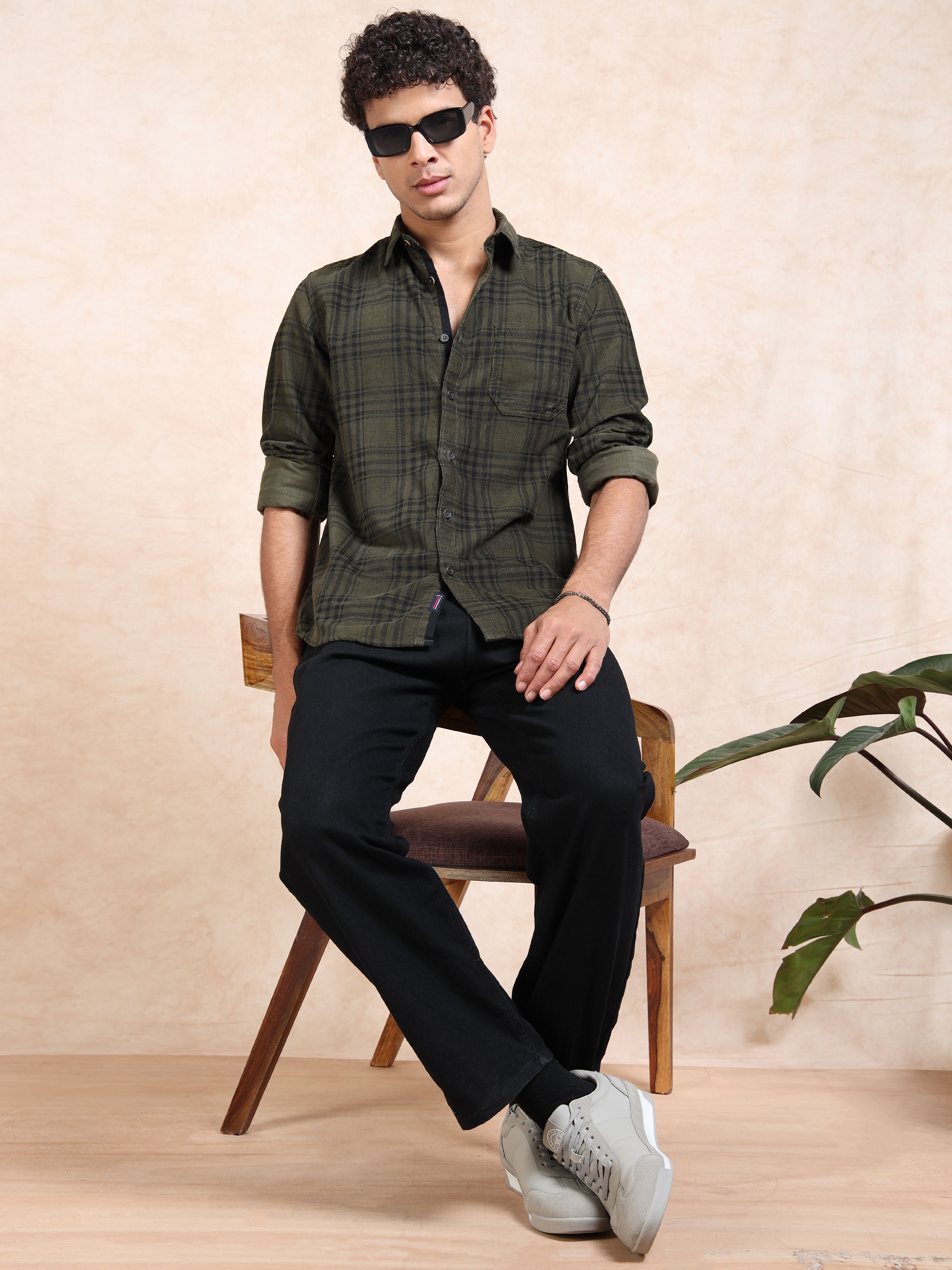 MEN'S GREEN CHECKS SLIM FIT SHIRT