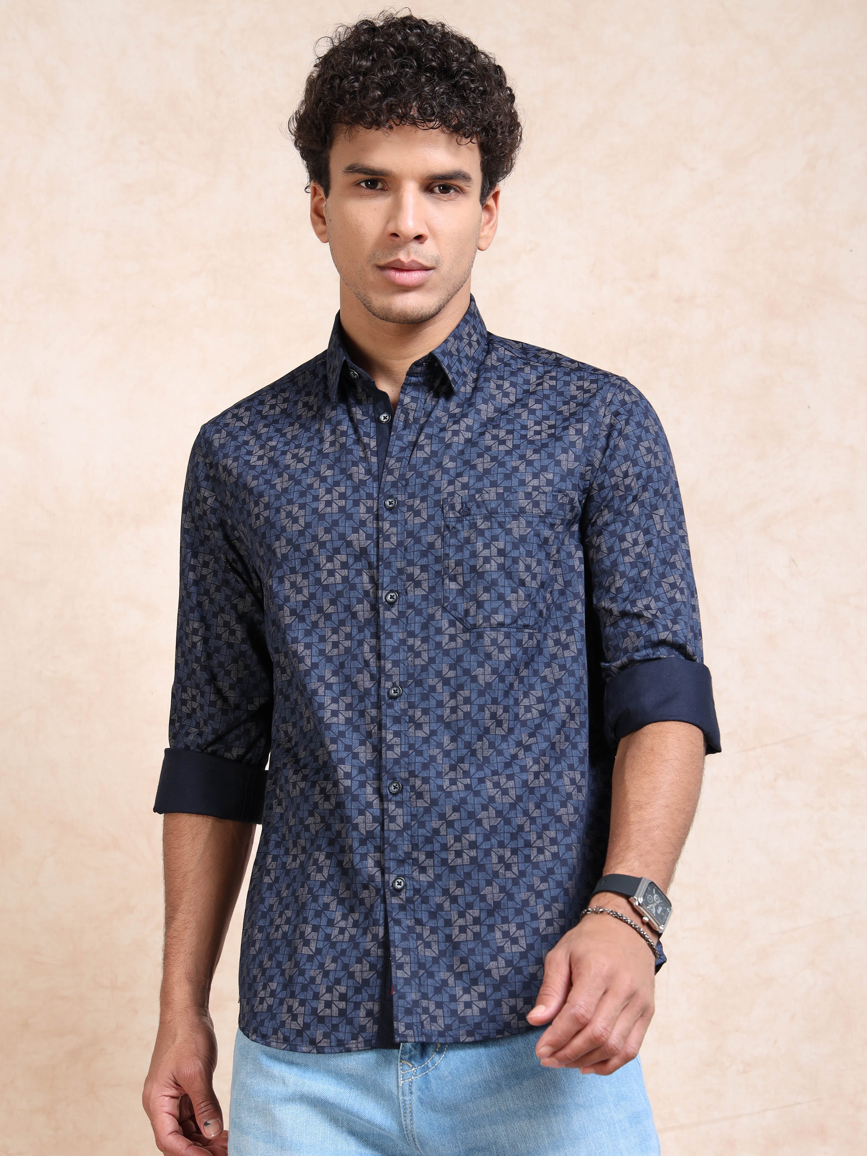 MEN'S BLUE PRINT SLIM FIT SHIRT