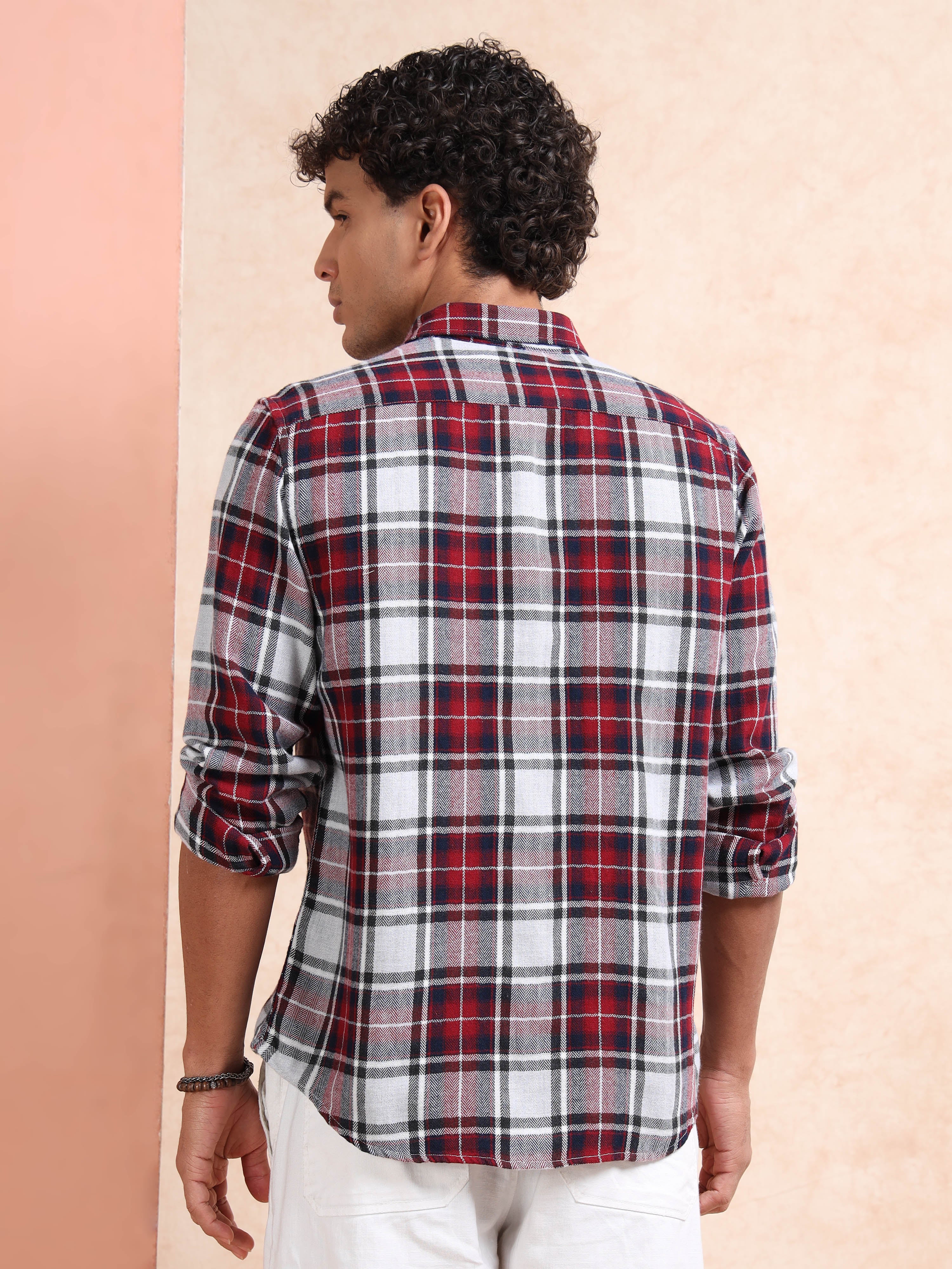 MEN'S MAROON CHECKS SLIM FIT SHIRT