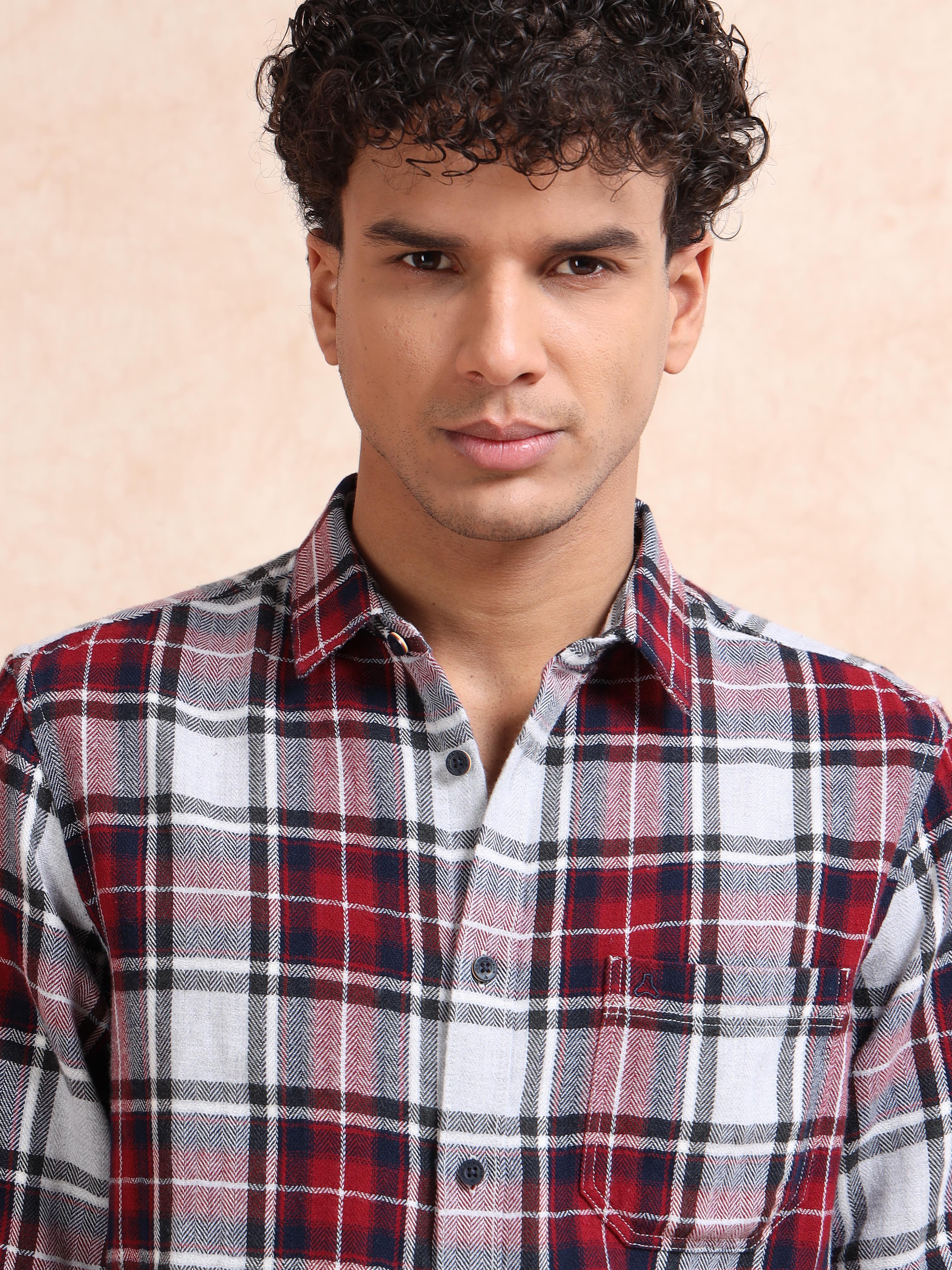 MEN'S MAROON CHECKS SLIM FIT SHIRT