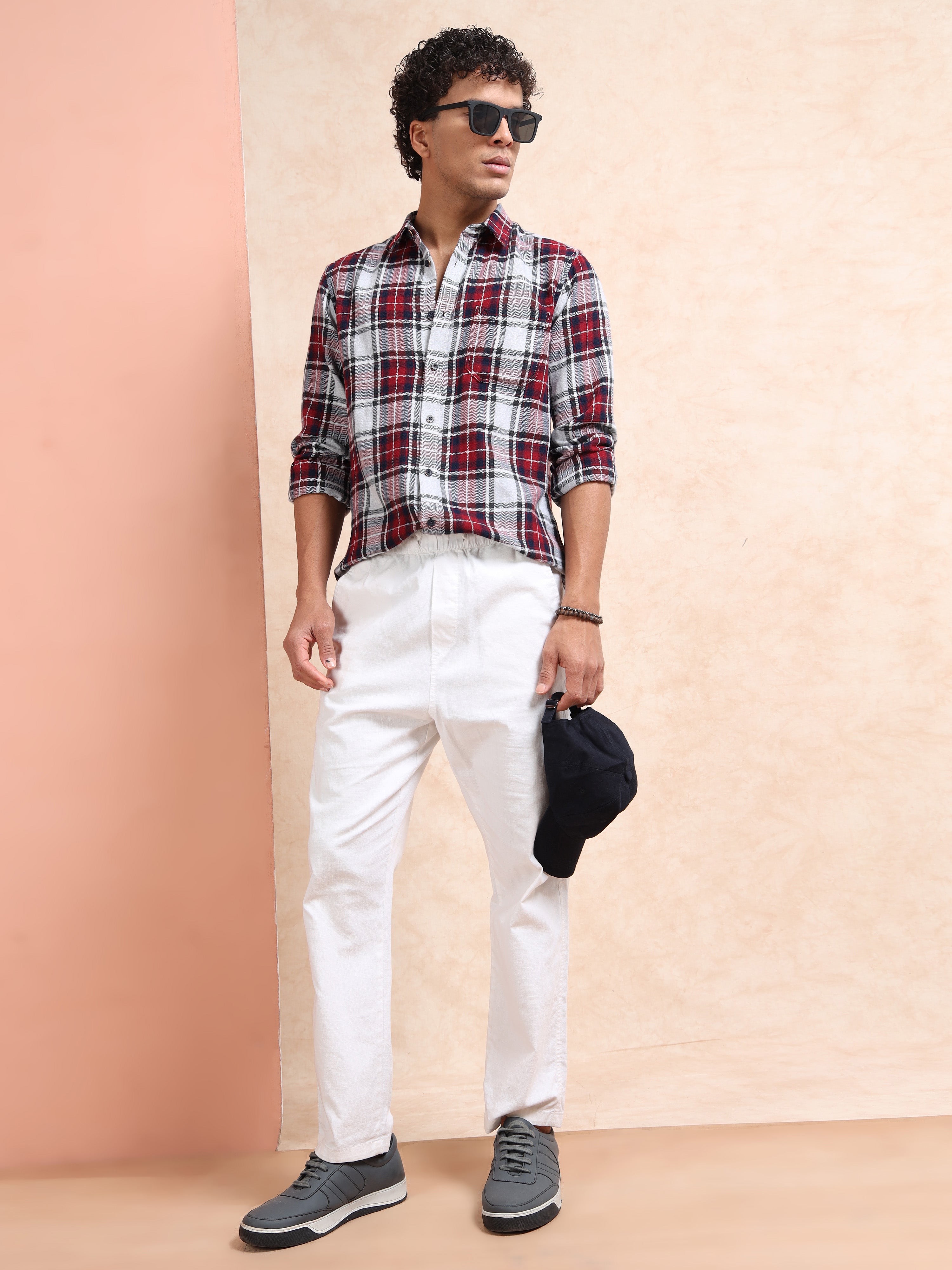 MEN'S MAROON CHECKS SLIM FIT SHIRT