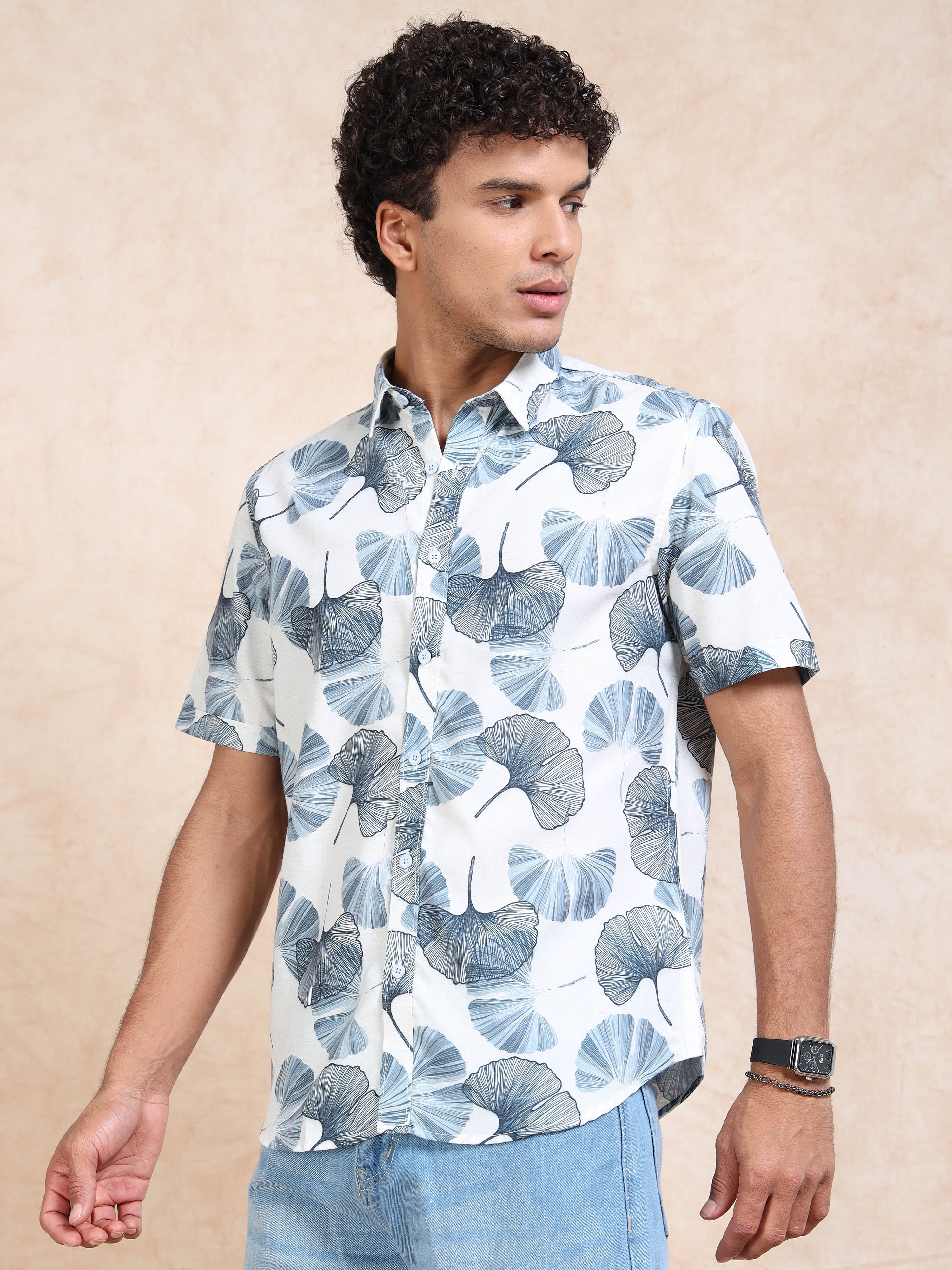 MEN'S DK.BLUE PRINT SLIM FIT SHIRT