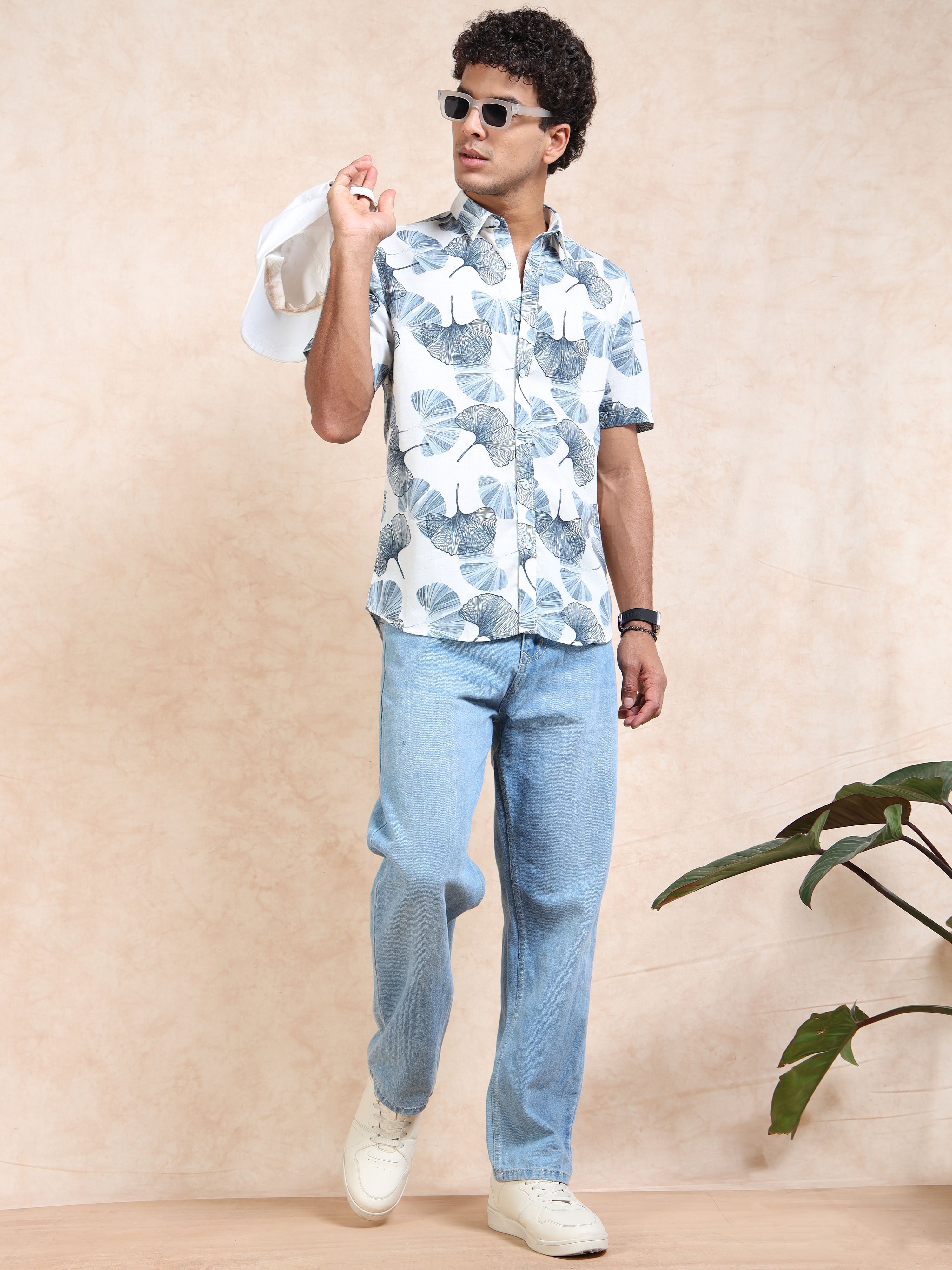 MEN'S DK.BLUE PRINT SLIM FIT SHIRT