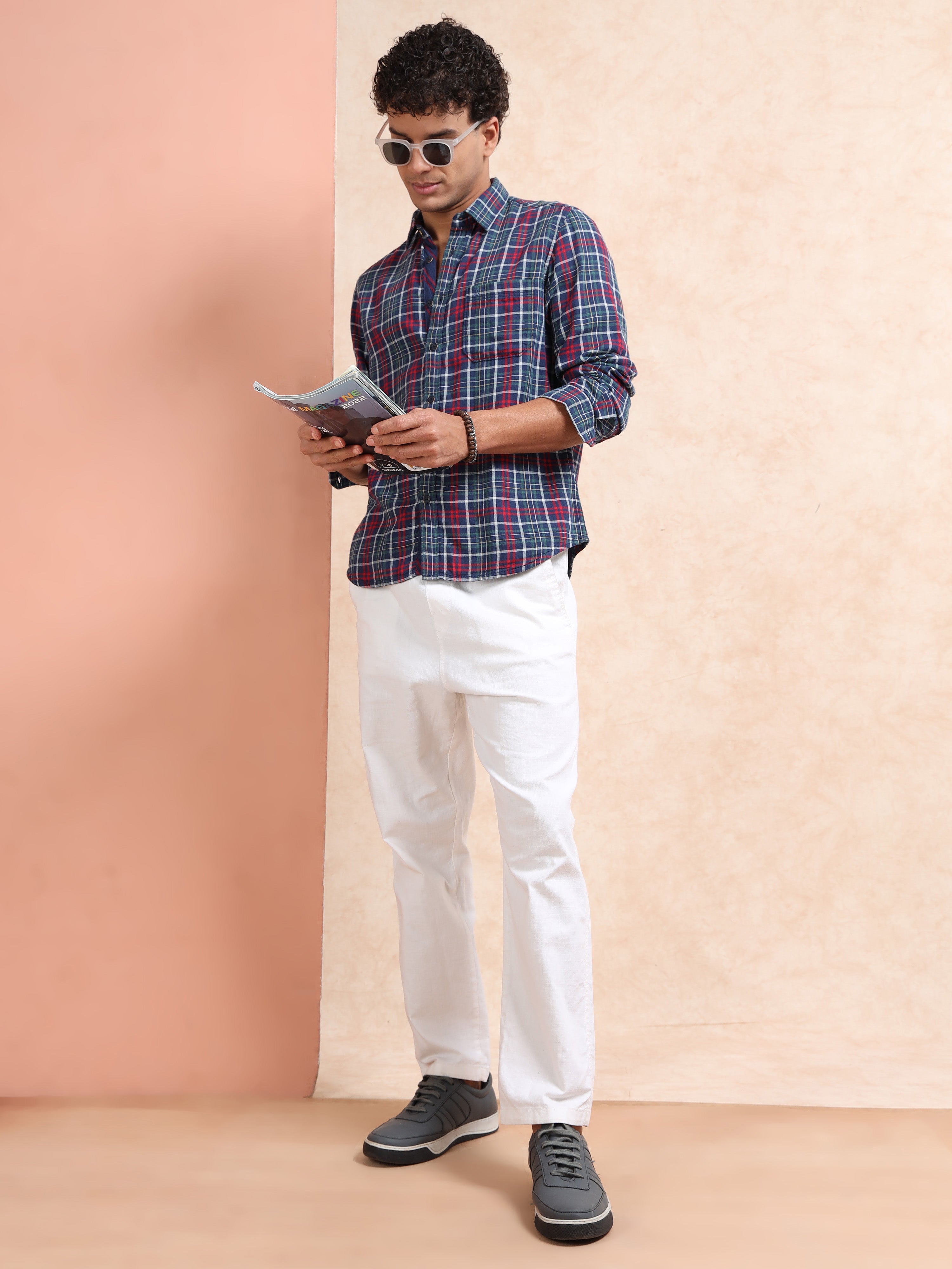 MEN'S NAVY CHECKS SLIM FIT SHIRT