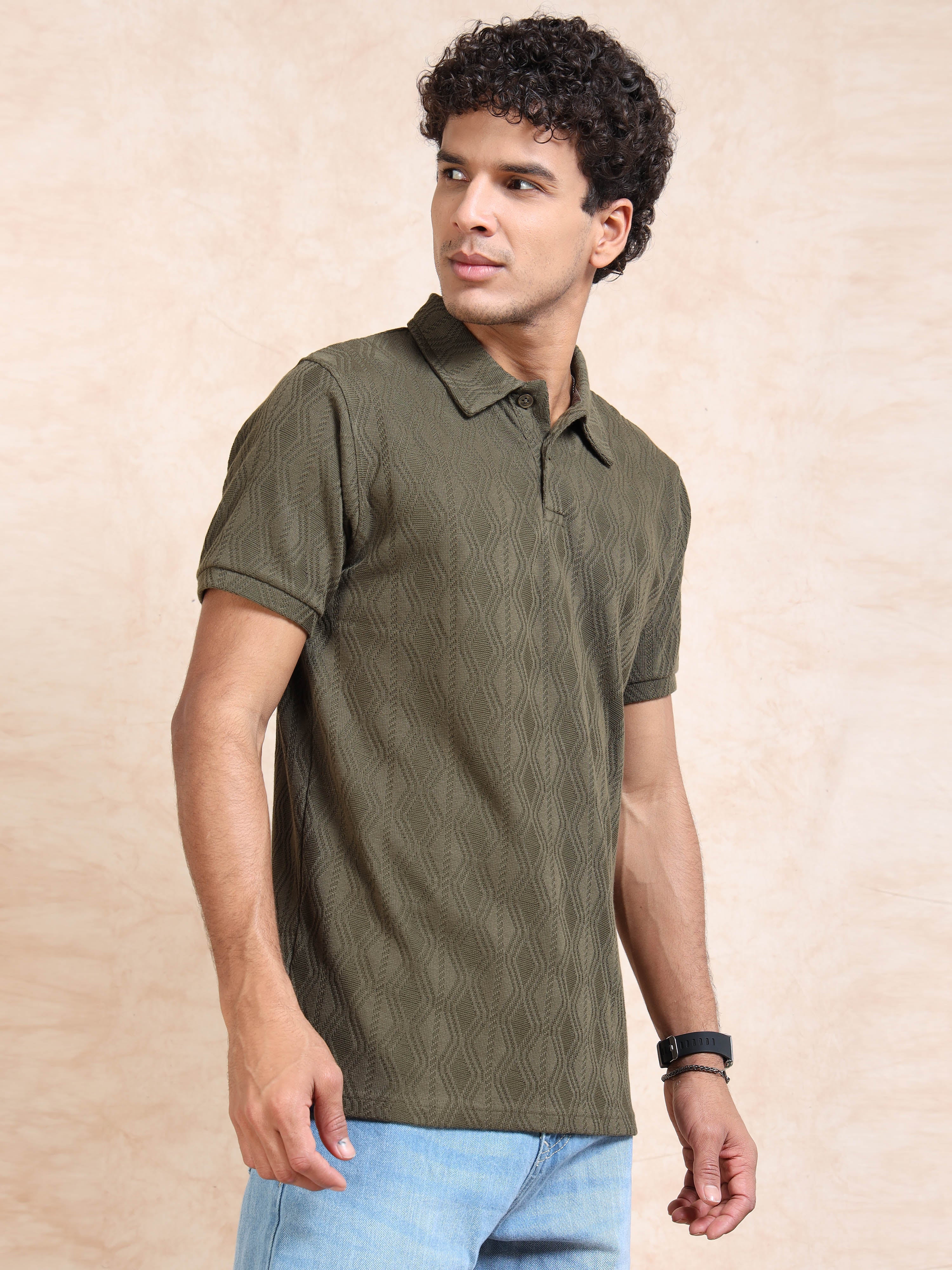 MEN'S OLIVE SLIM FIT POLO T SHIRT