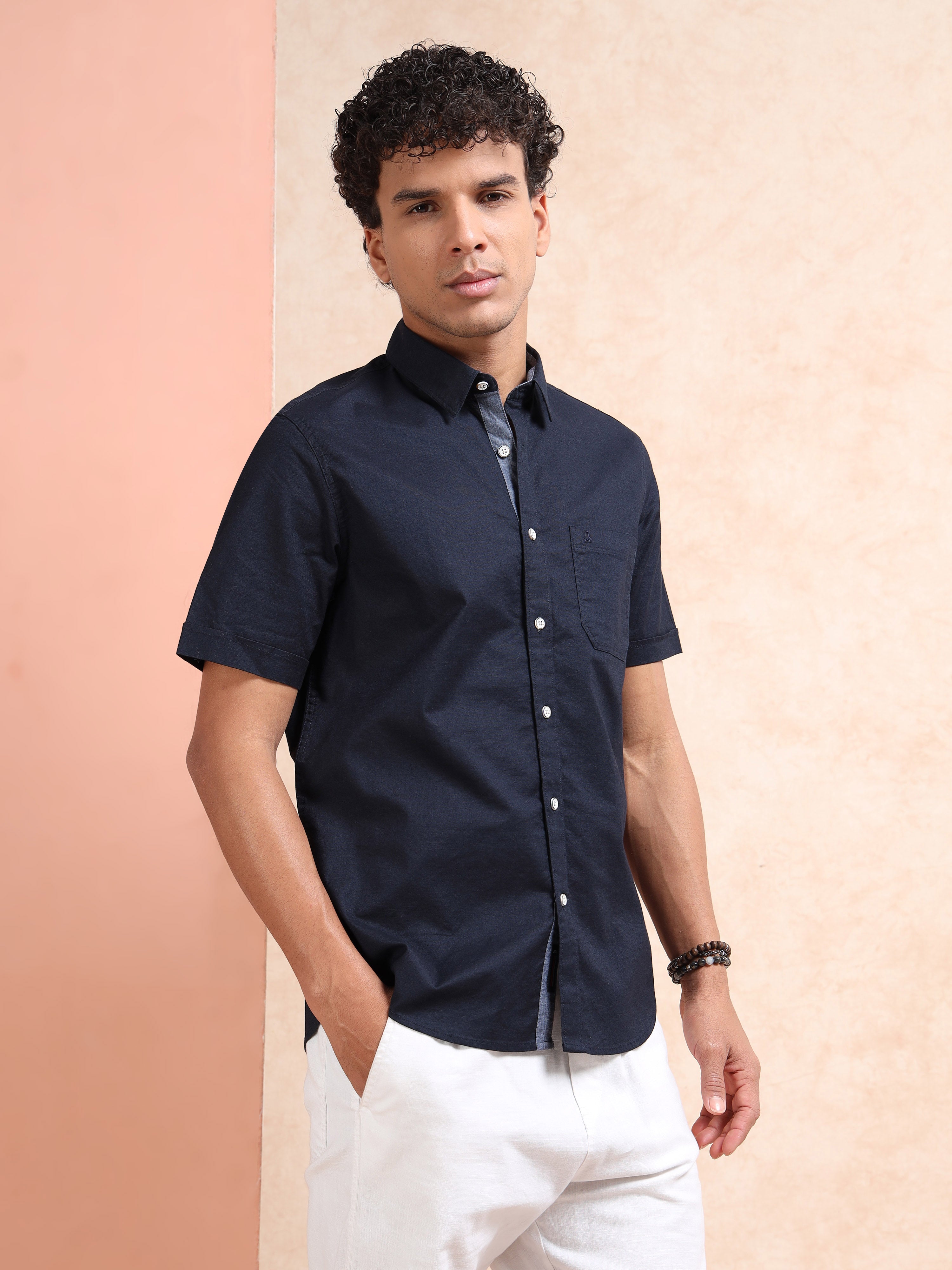 MEN'S NAVY SOLID SLIM FIT SHIRT