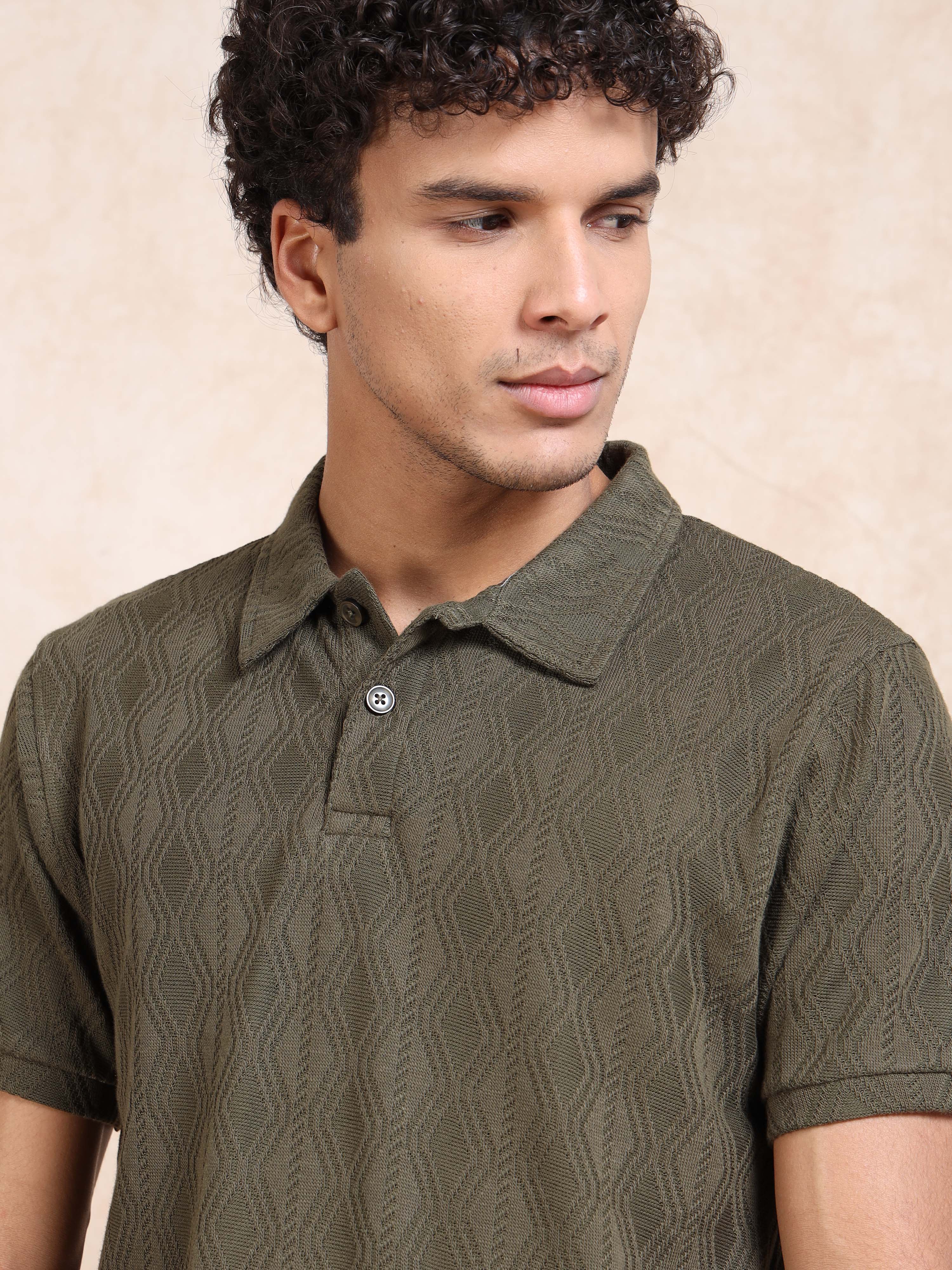 MEN'S OLIVE SLIM FIT POLO T SHIRT