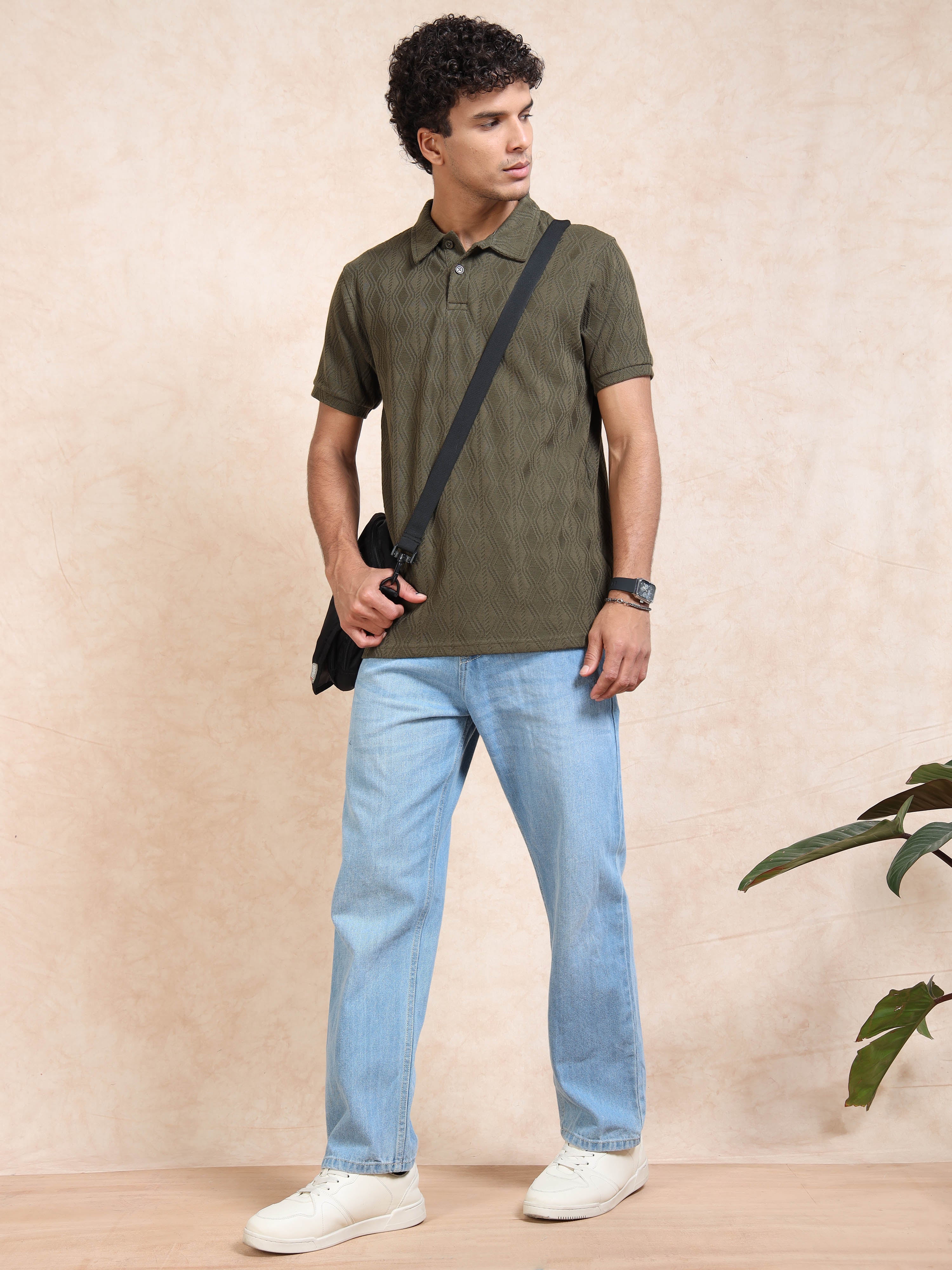 MEN'S OLIVE SLIM FIT POLO T SHIRT