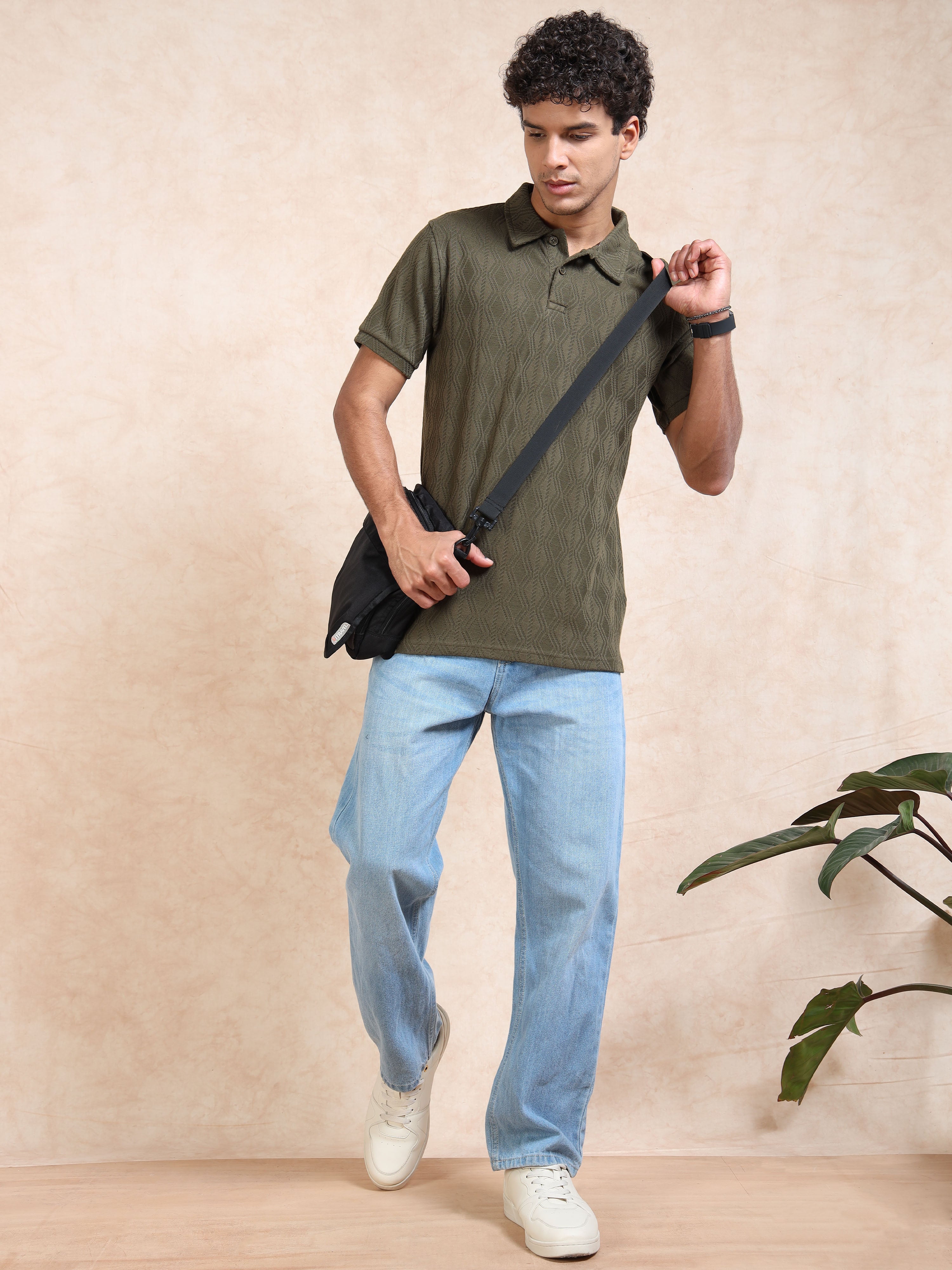 MEN'S OLIVE SLIM FIT POLO T SHIRT