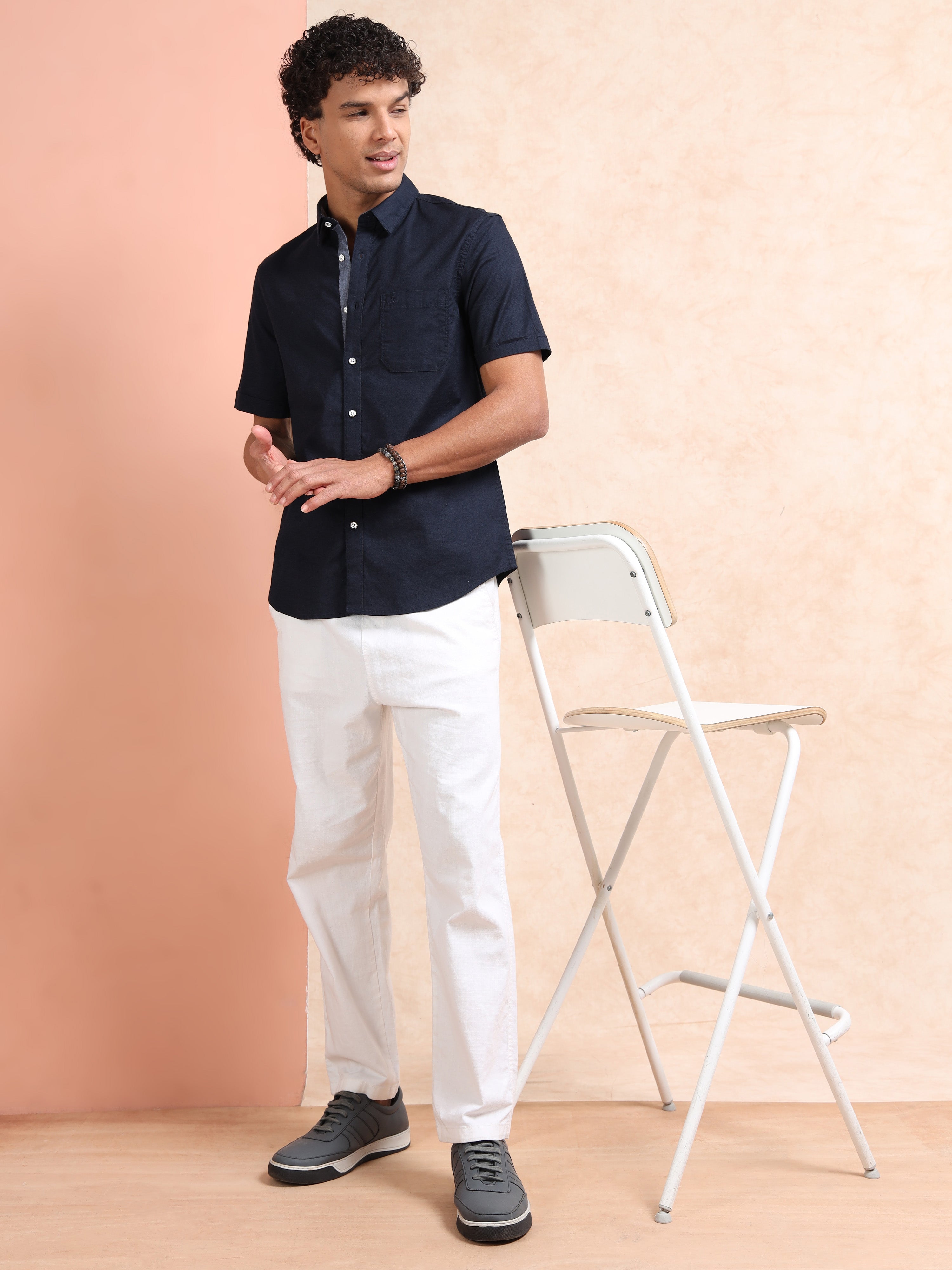 MEN'S NAVY SOLID SLIM FIT SHIRT