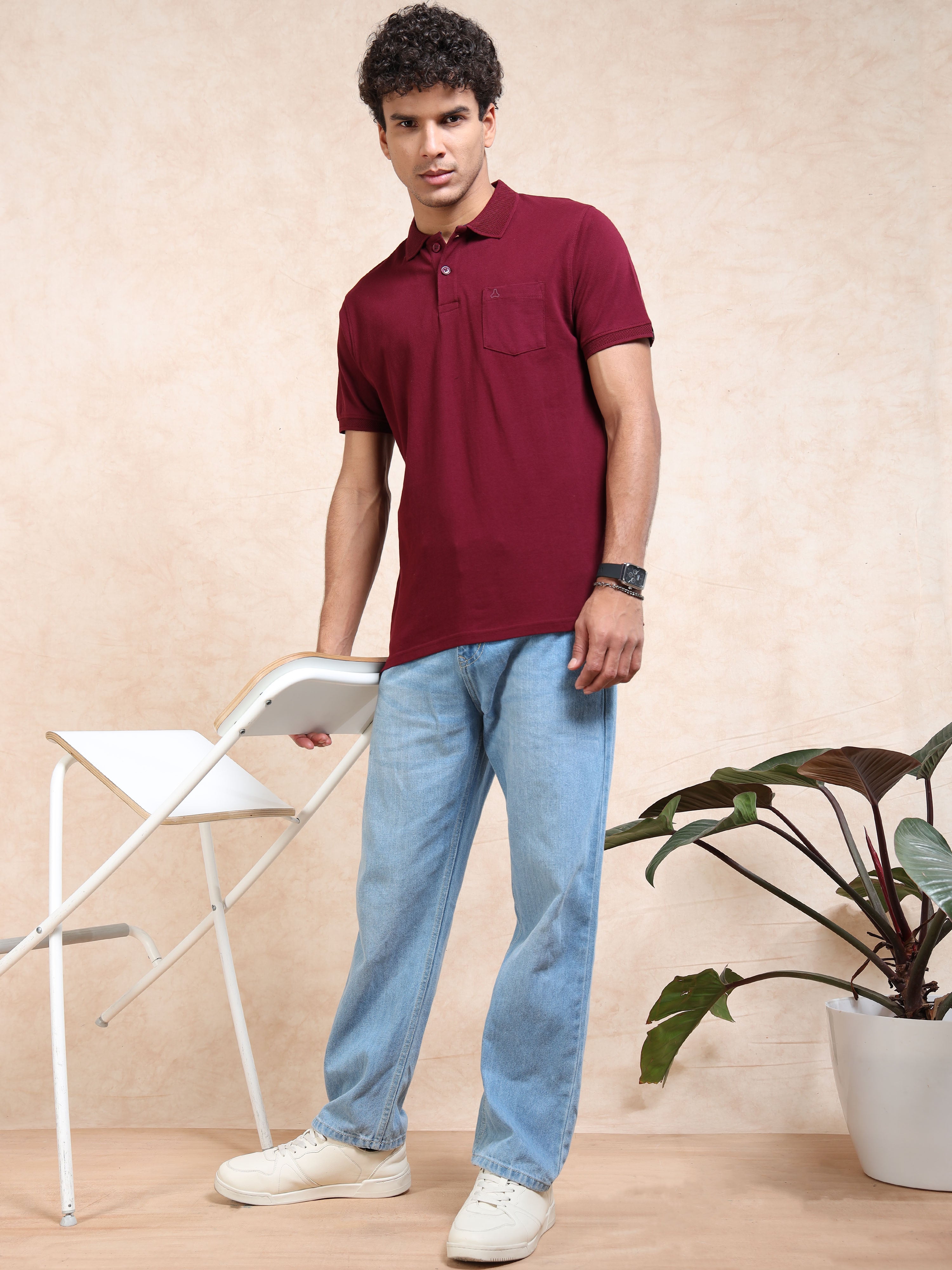 MEN'S MAROON SLIM FIT POLO TSHIRT