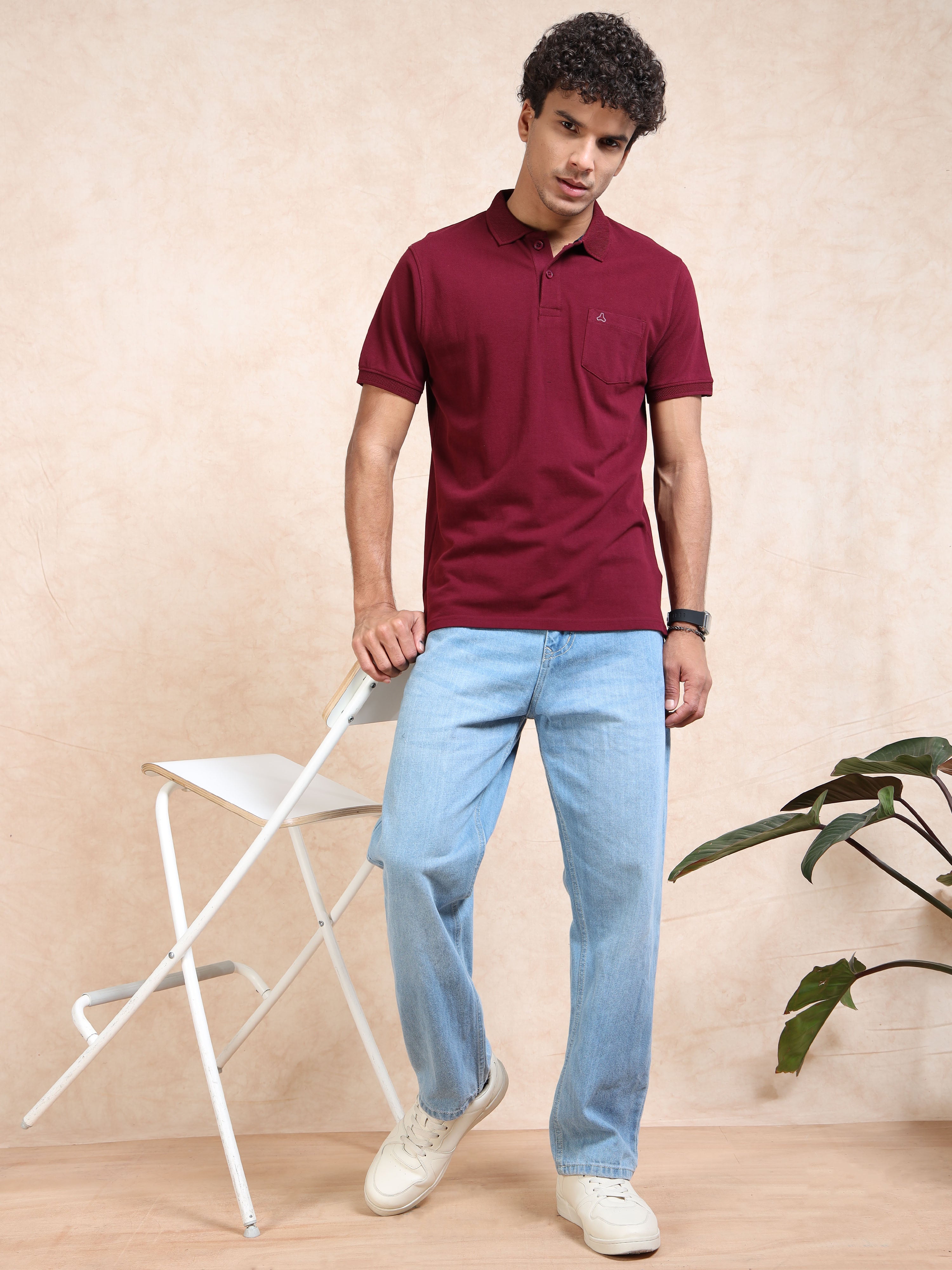 MEN'S MAROON SLIM FIT POLO TSHIRT