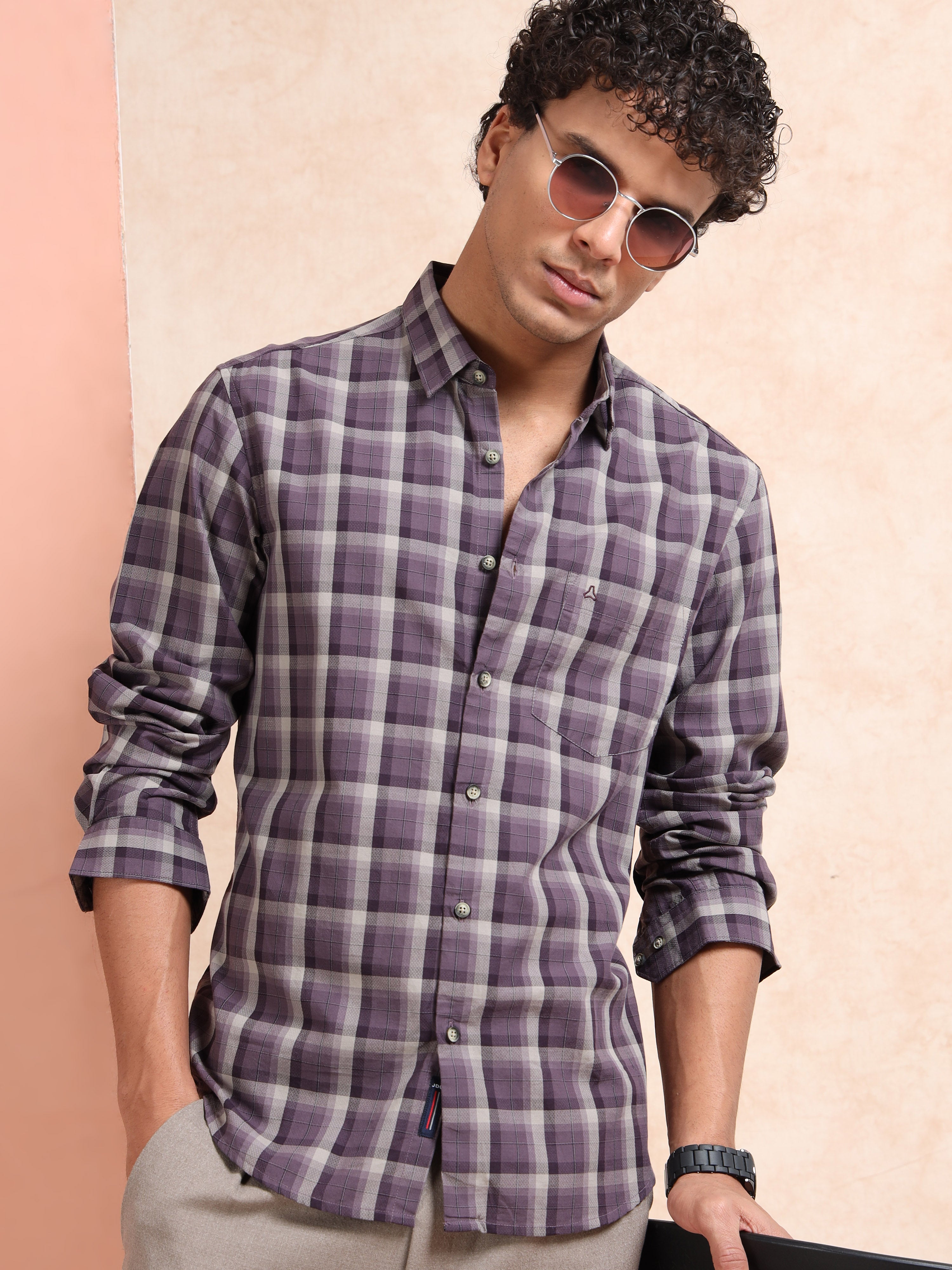 MEN'S PURPLE CHECKS SLIM FIT SHIRT