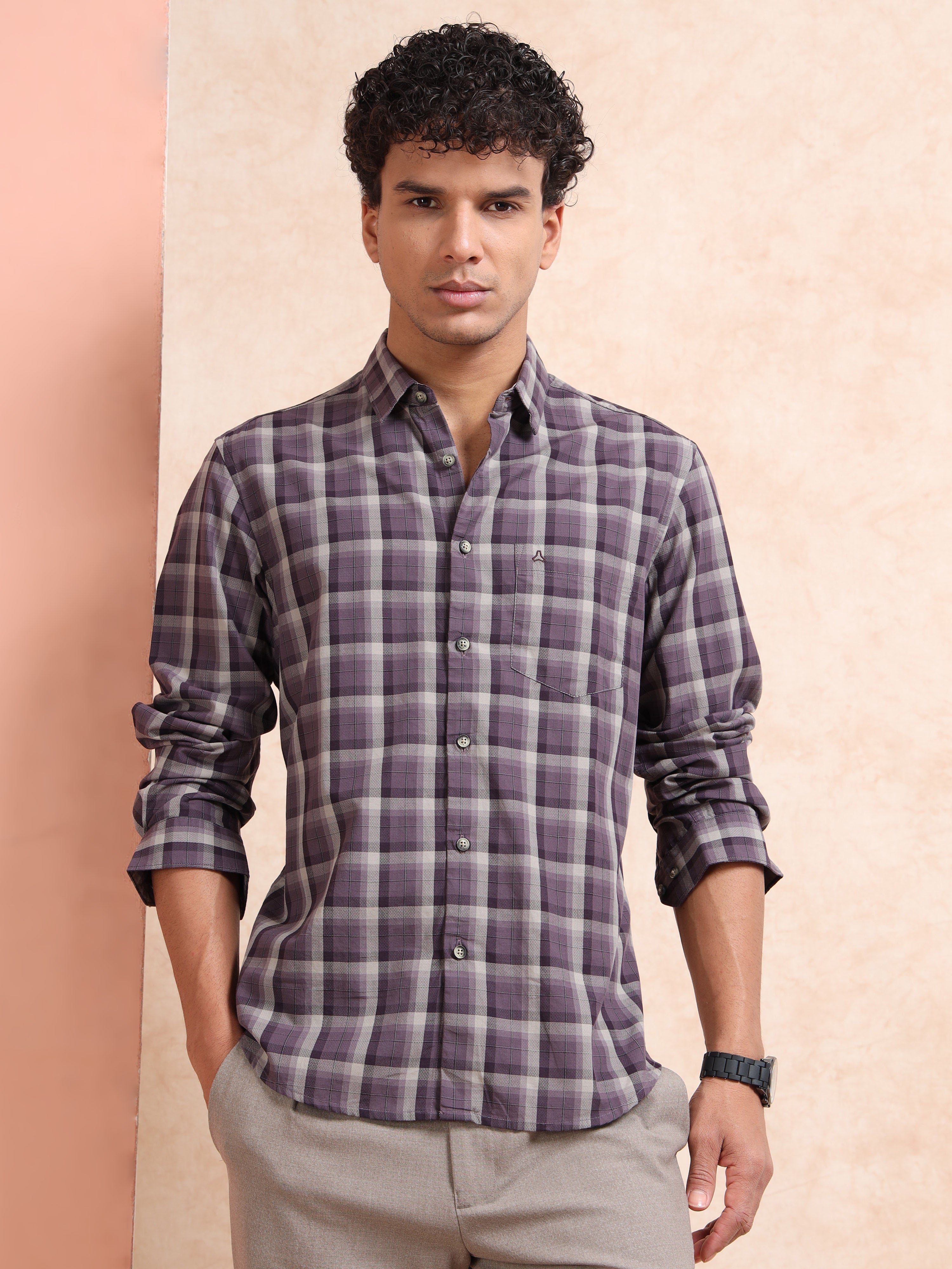 MEN'S PURPLE CHECKS SLIM FIT SHIRT