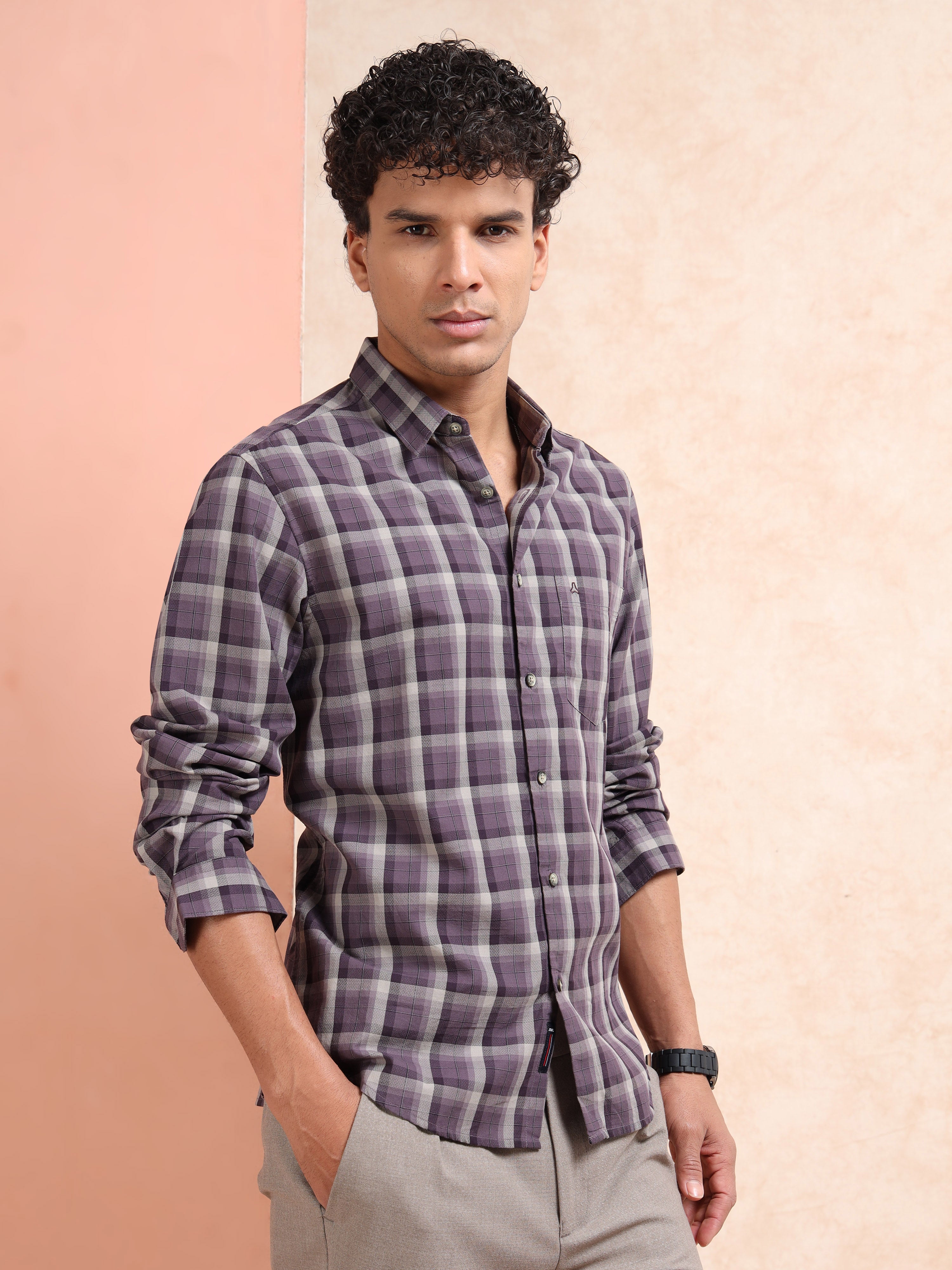 MEN'S PURPLE CHECKS SLIM FIT SHIRT
