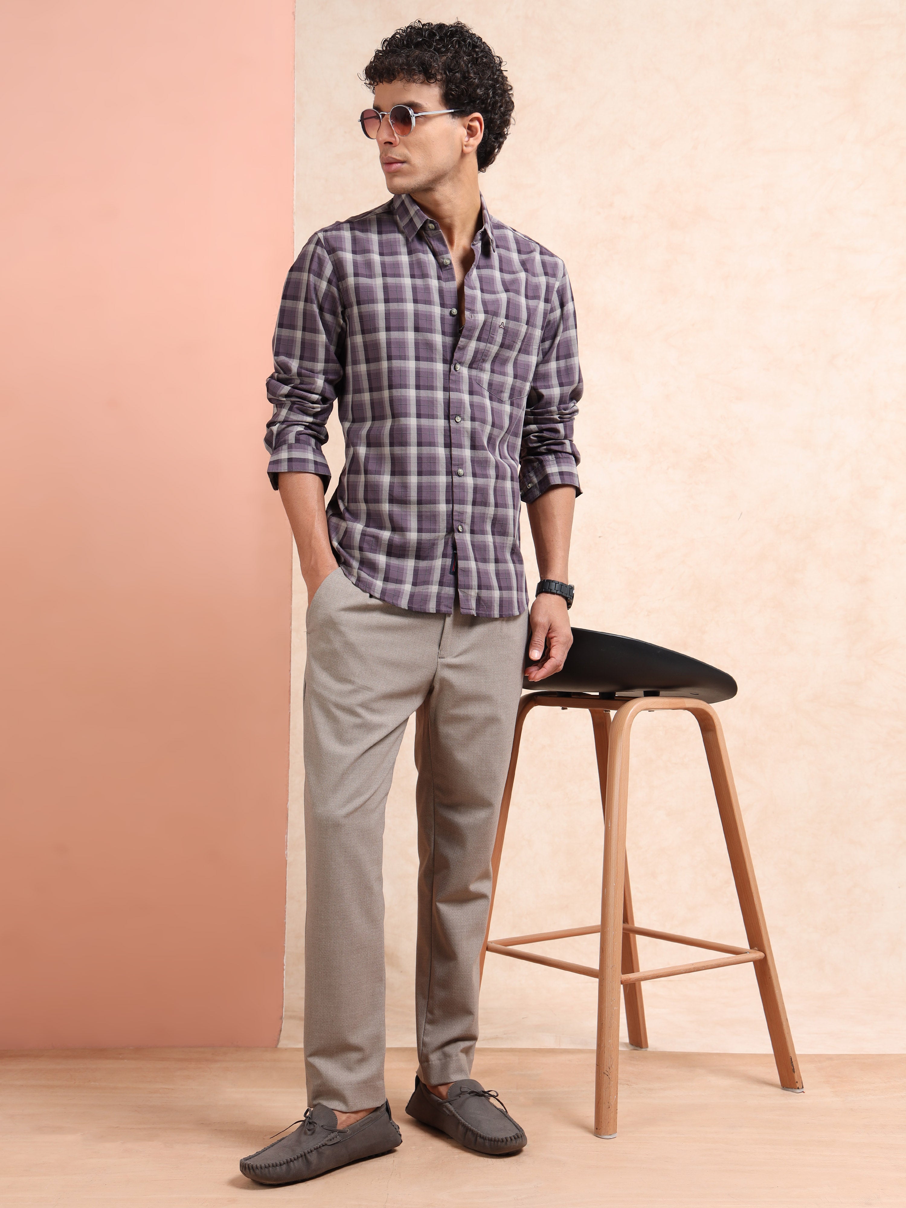 MEN'S PURPLE CHECKS SLIM FIT SHIRT