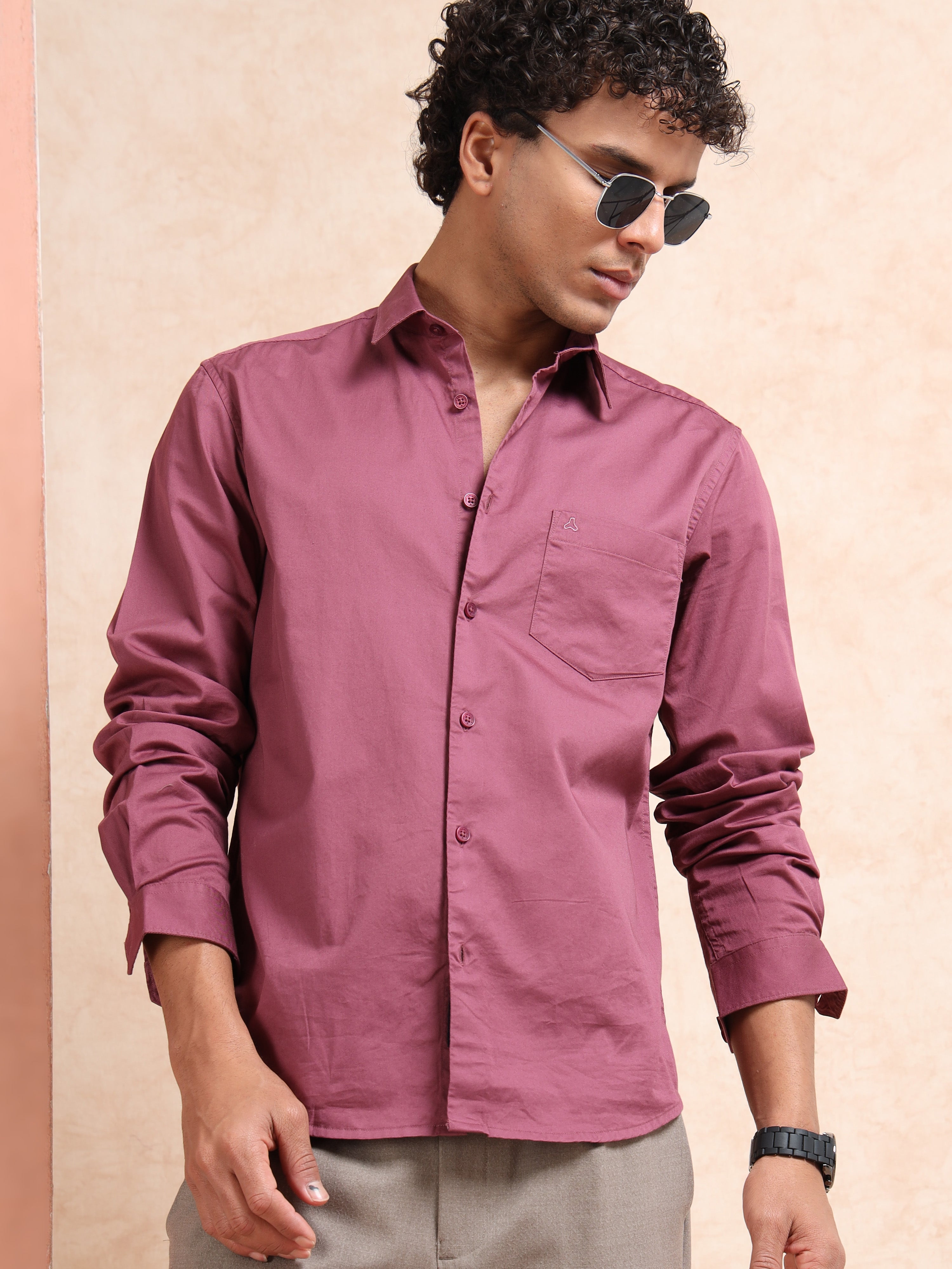 MEN'S DK.PINK SOLID SLIM FIT SHIRT