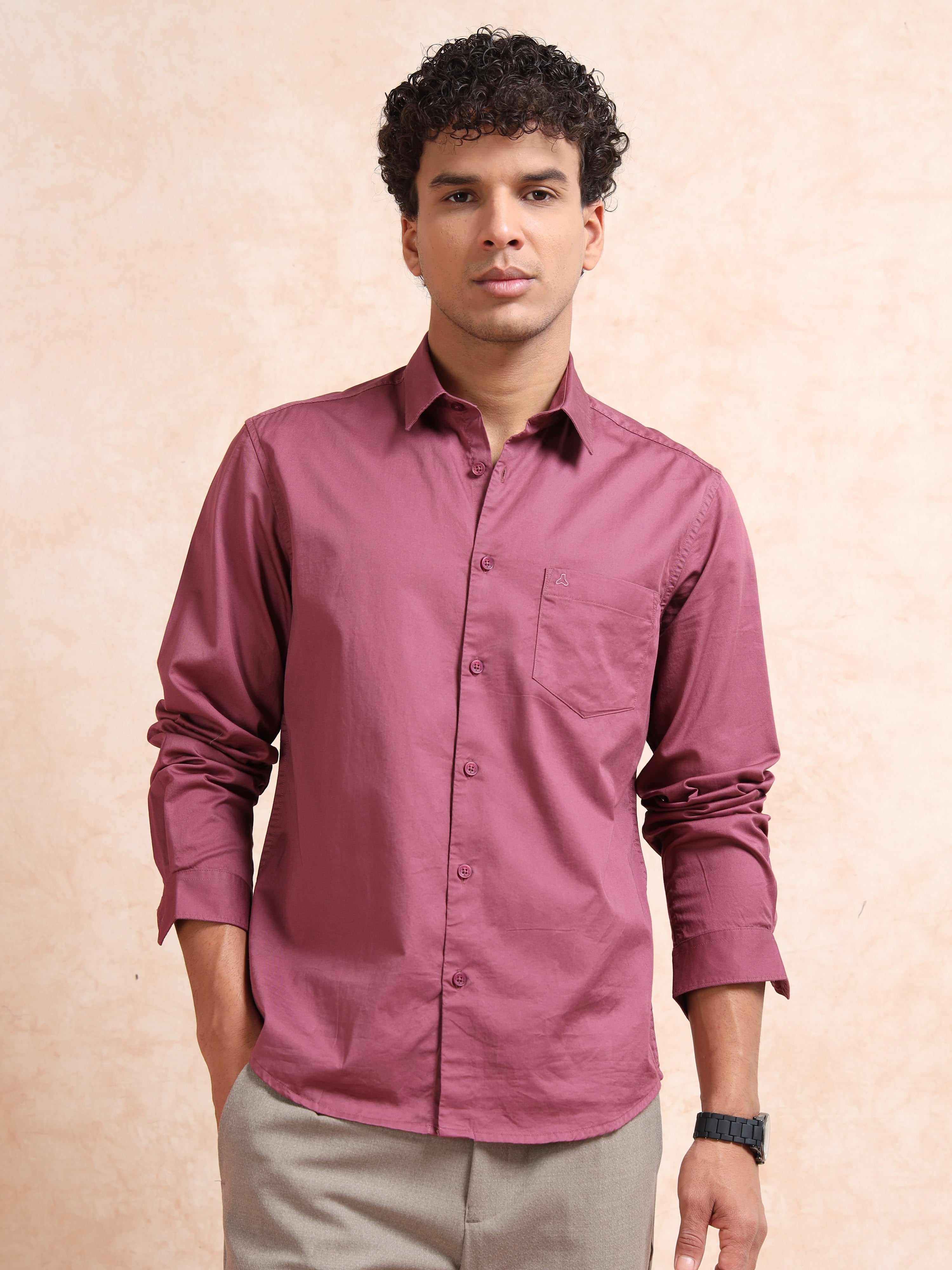 MEN'S DK.PINK SOLID SLIM FIT SHIRT