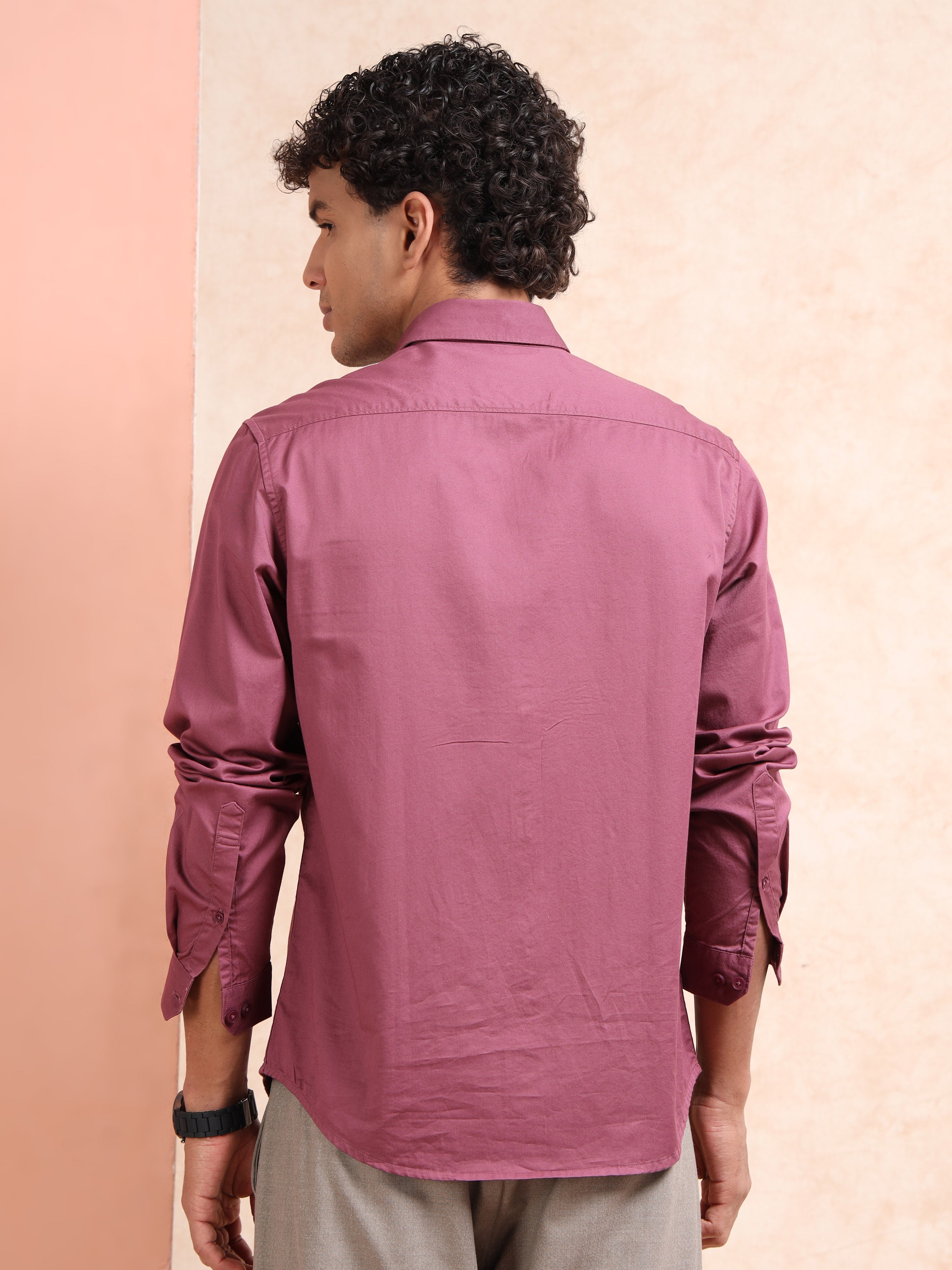 MEN'S DK.PINK SOLID SLIM FIT SHIRT