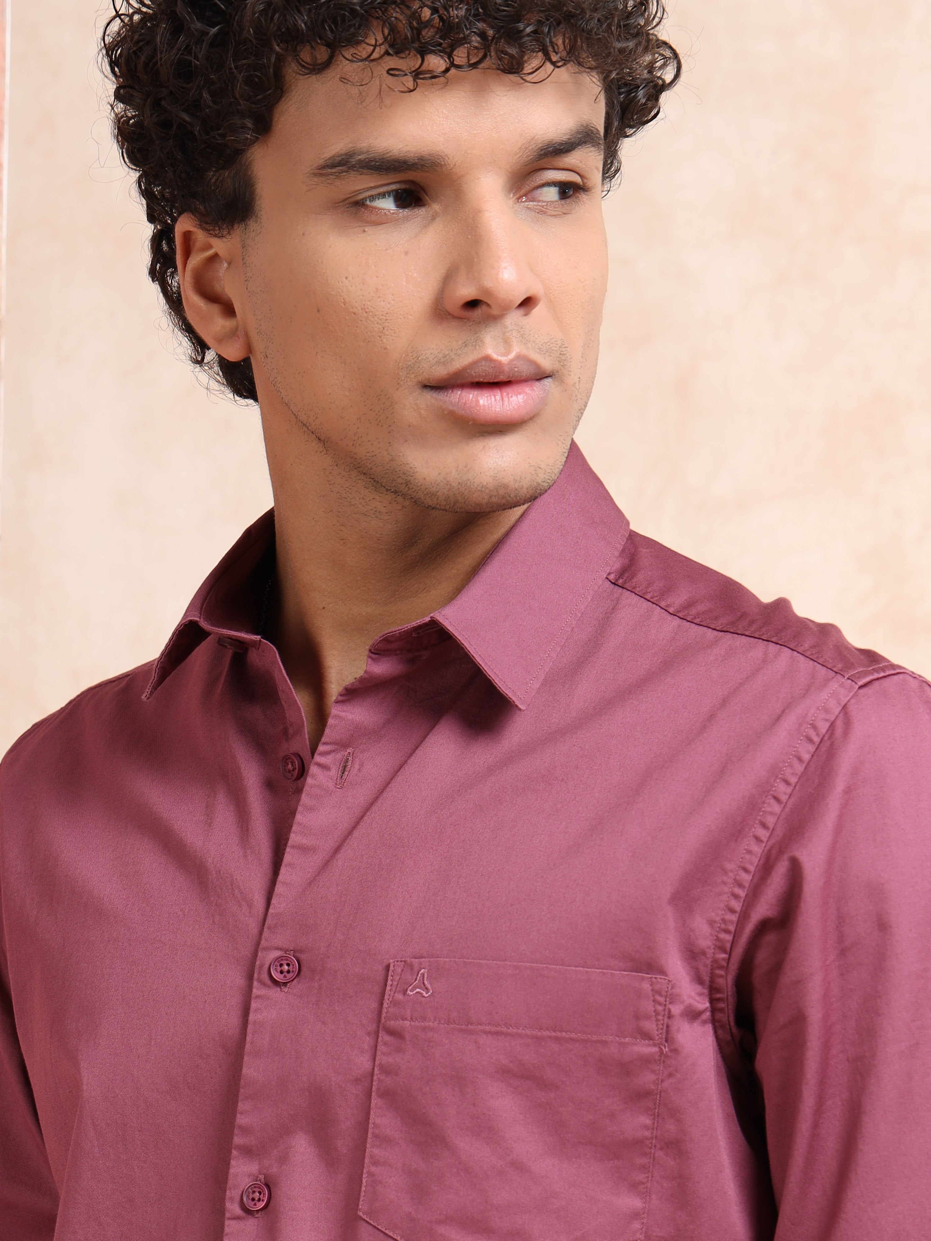 MEN'S DK.PINK SOLID SLIM FIT SHIRT