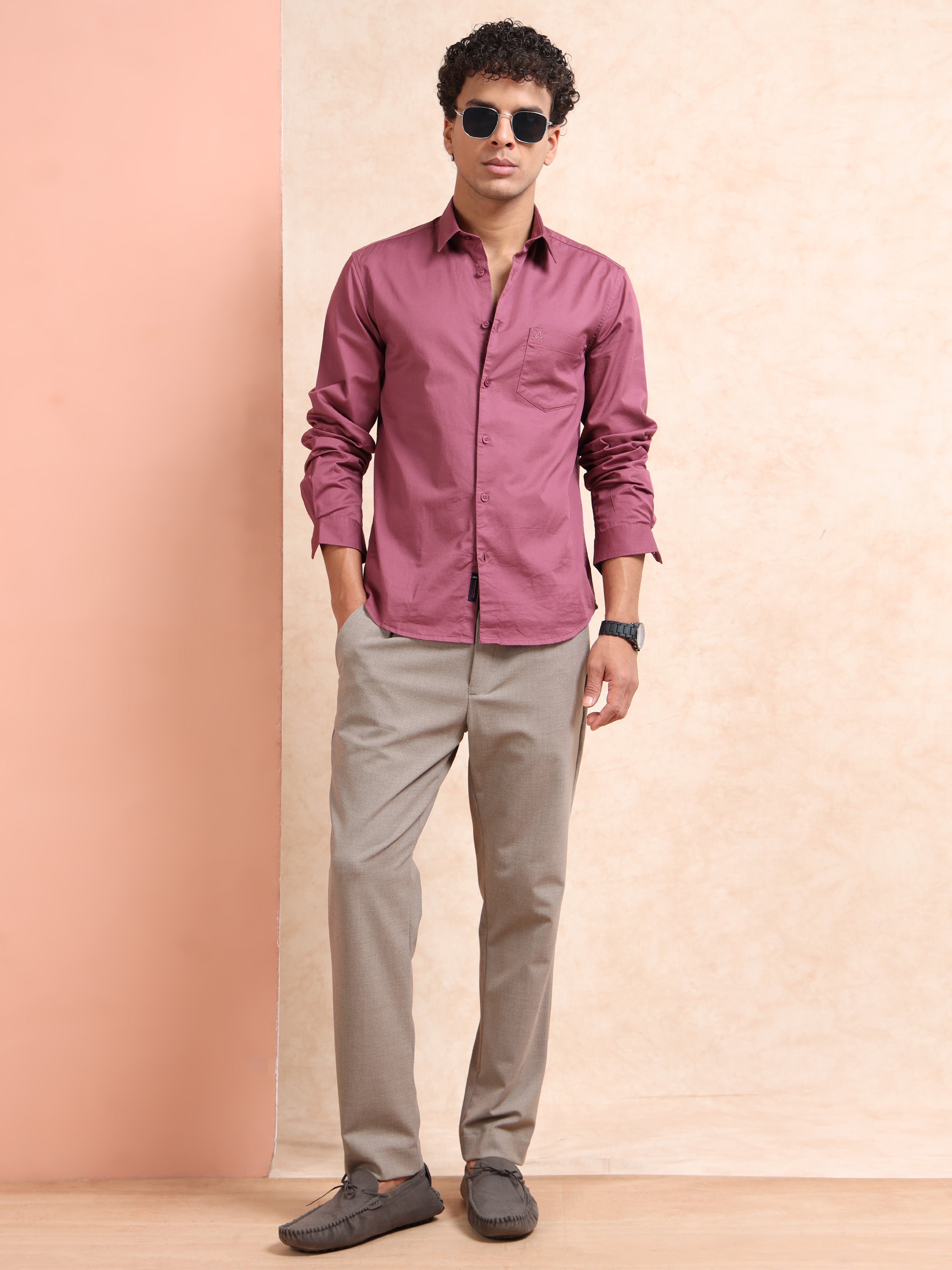 MEN'S DK.PINK SOLID SLIM FIT SHIRT