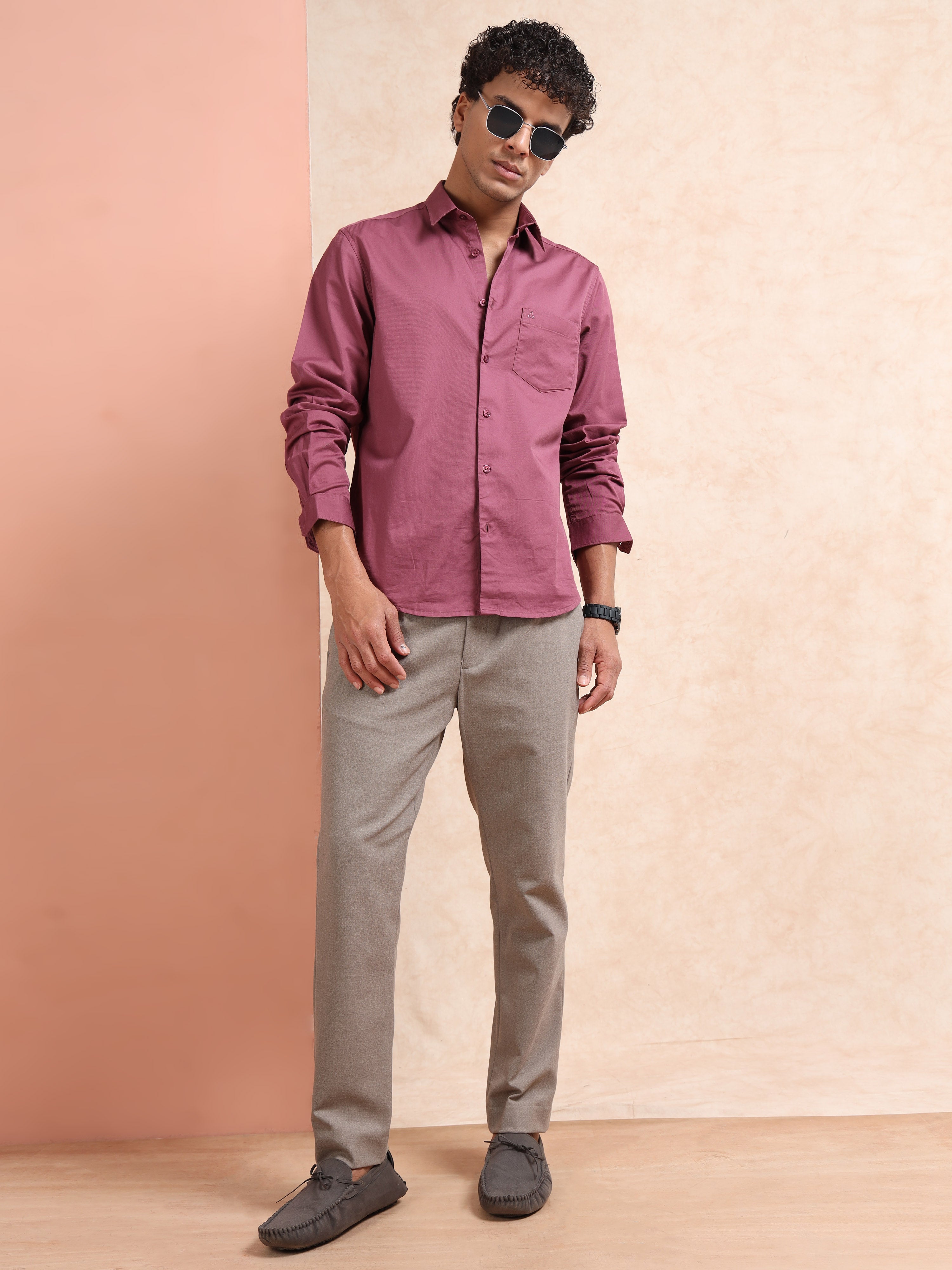 MEN'S DK.PINK SOLID SLIM FIT SHIRT