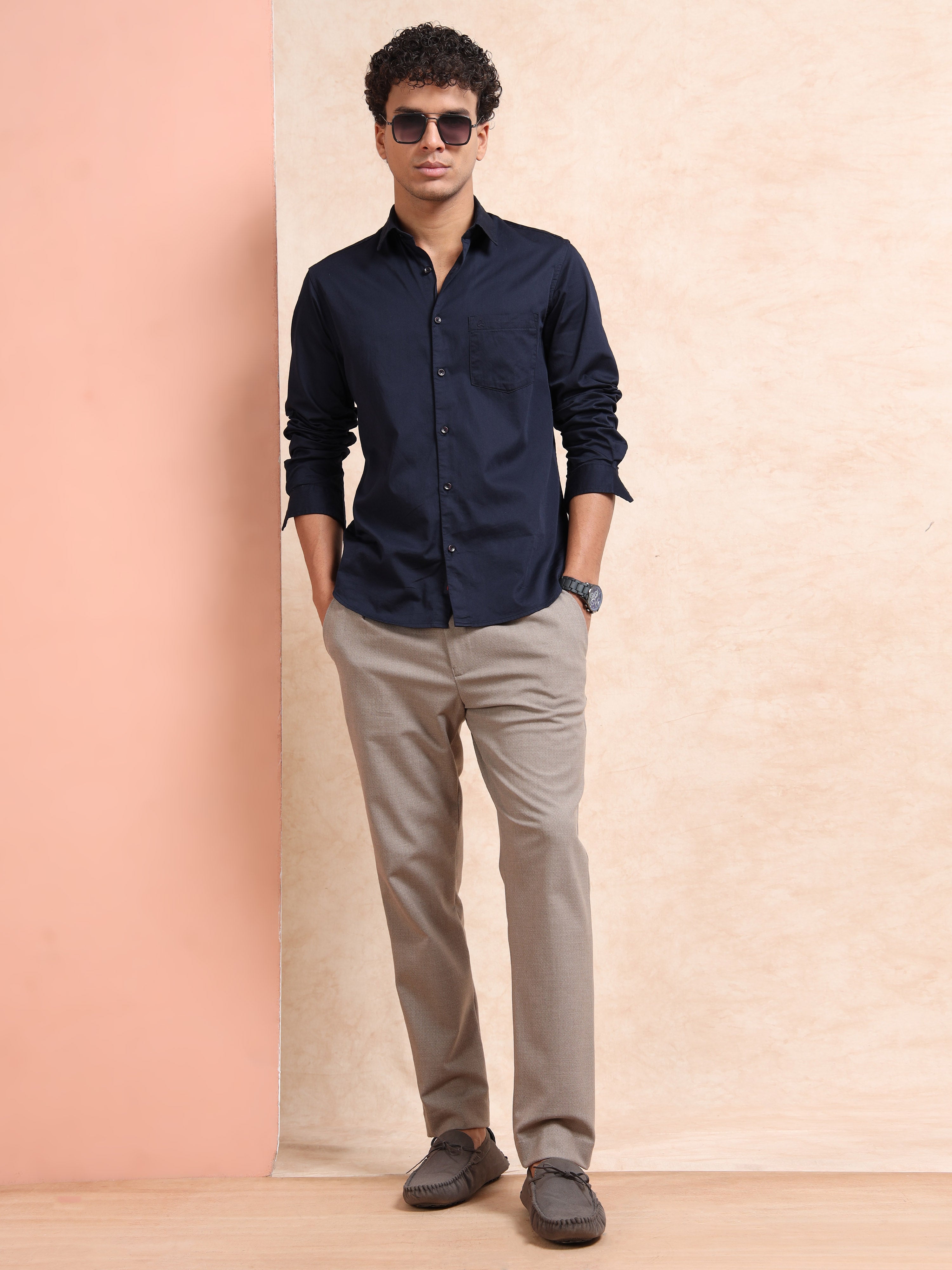 MEN'S NAVY SOLID SLIM FIT SHIRT