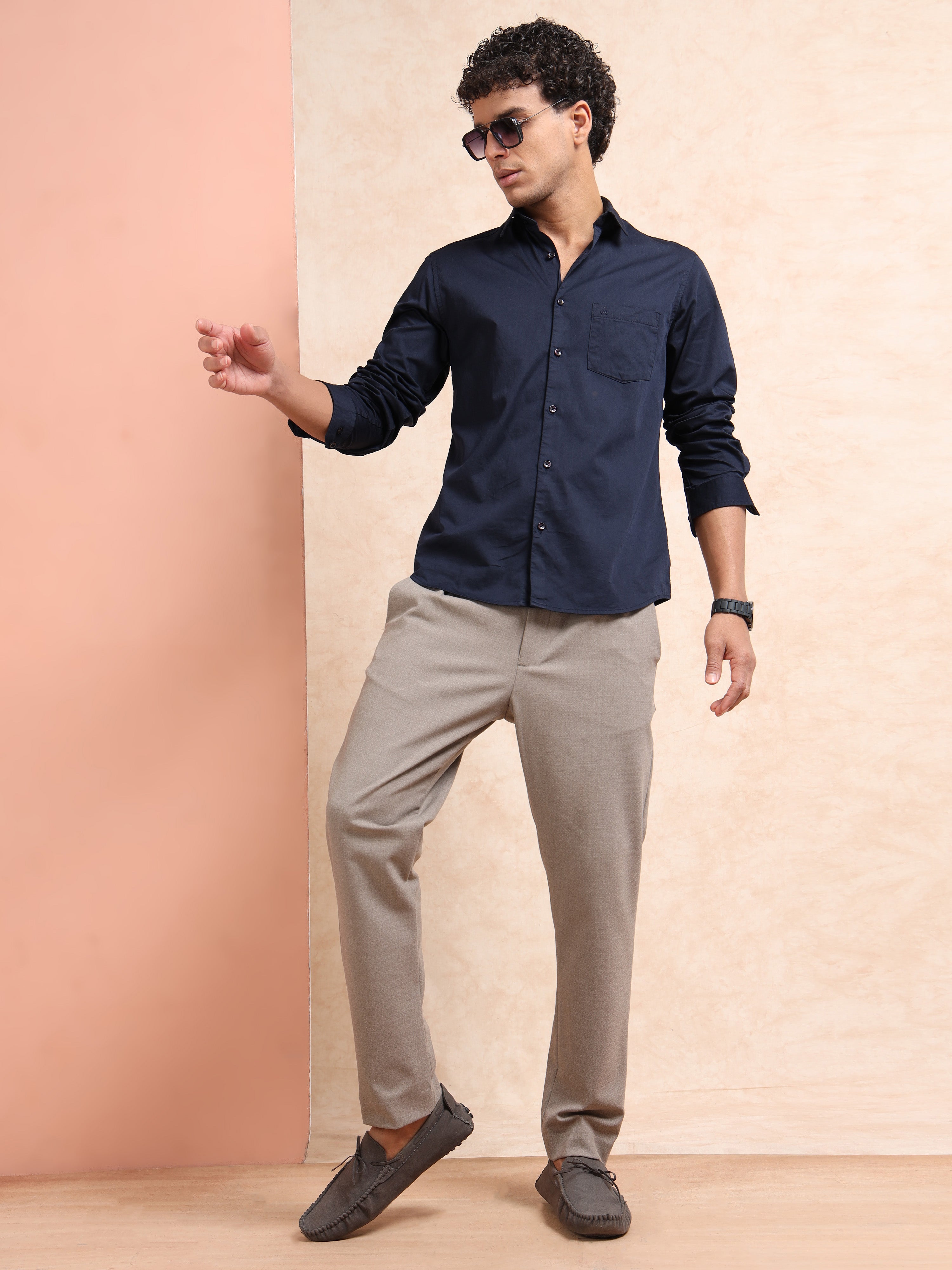 MEN'S NAVY SOLID SLIM FIT SHIRT