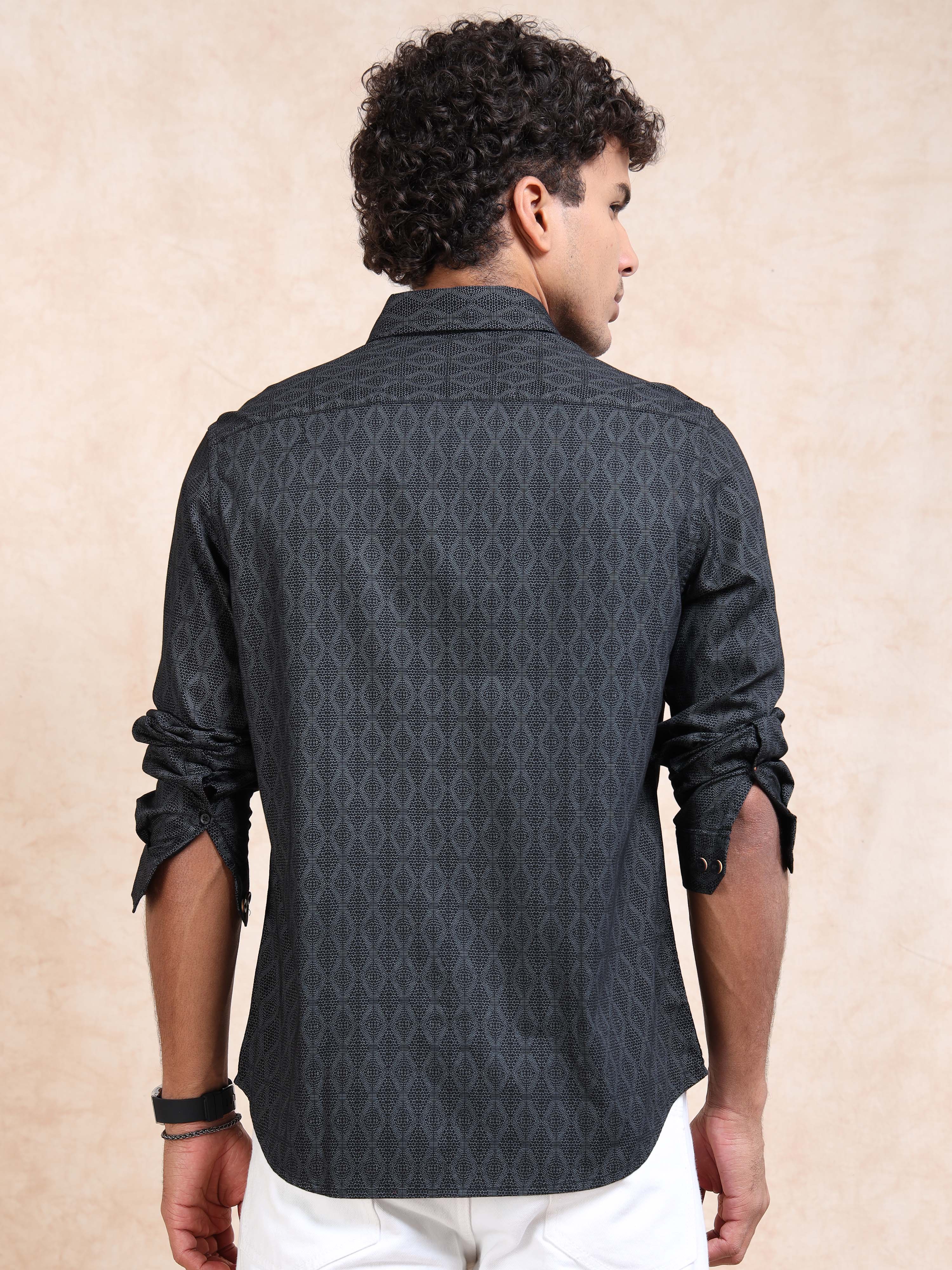 MEN'S BLACK PRINT SLIM FIT SHIRT