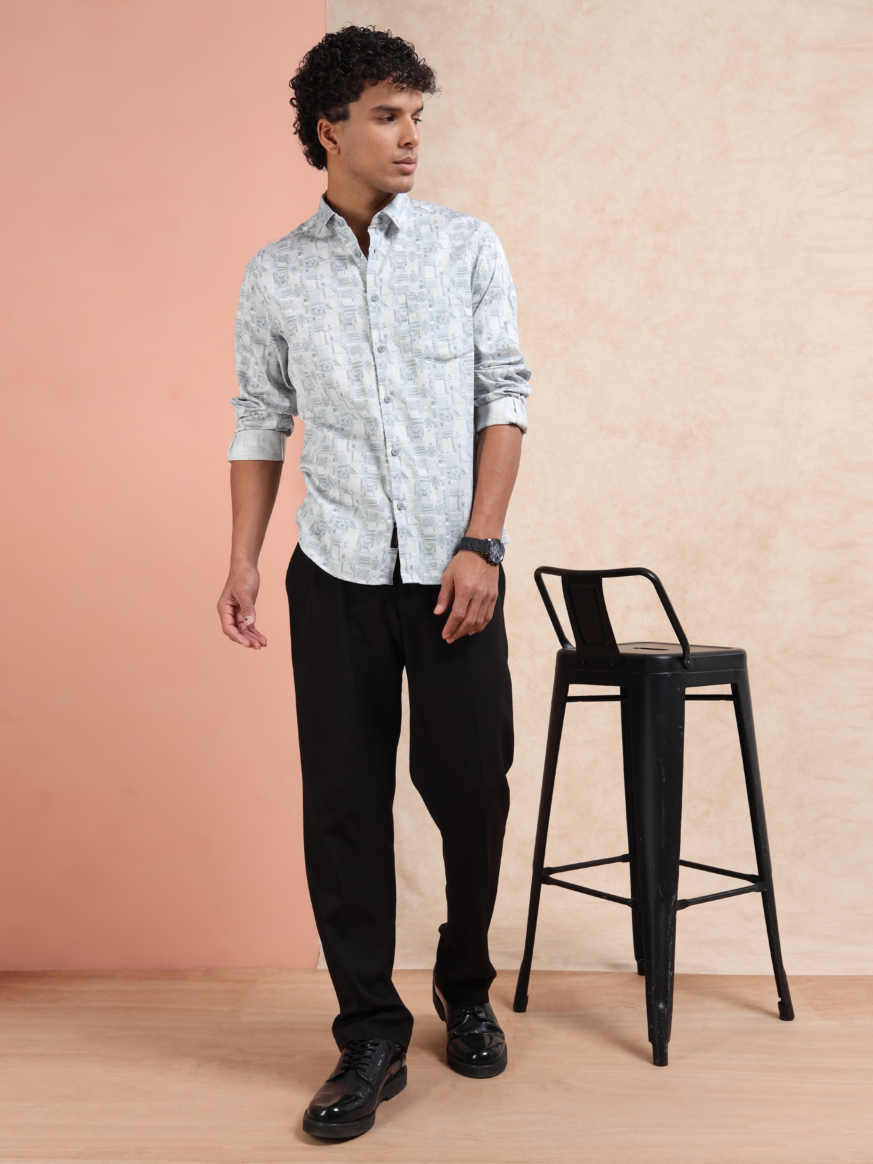 MEN'S LT.BLUE PRINT SLIM FIT SHIRT