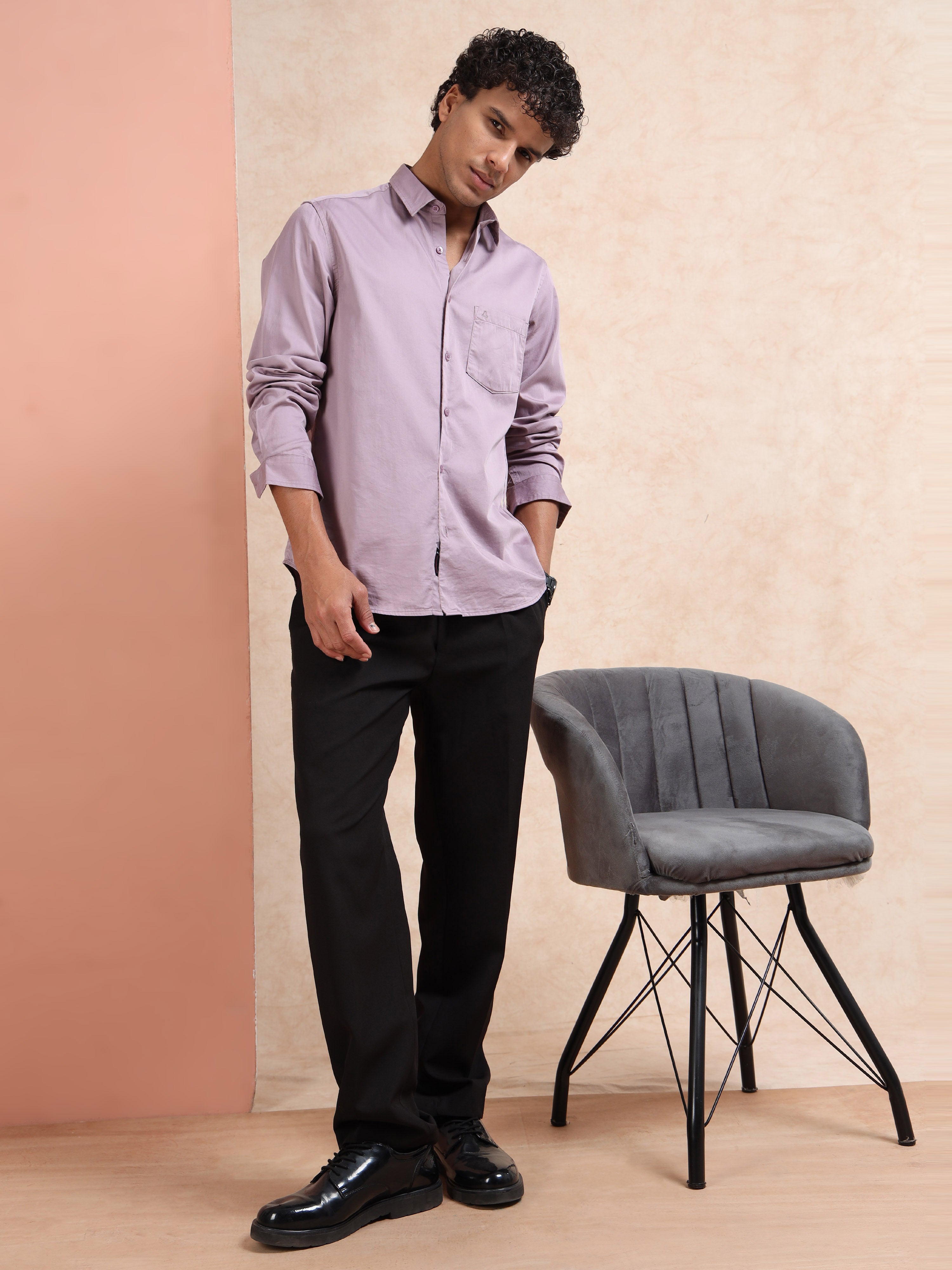 MEN'S ONION PINK SOLID SLIM FIT SHIRT